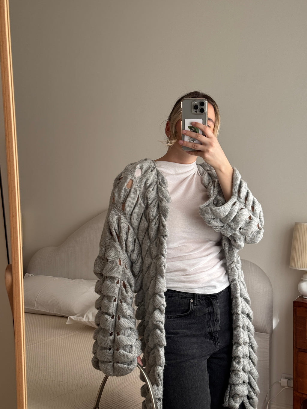 Wool blend grey maxi cardigan