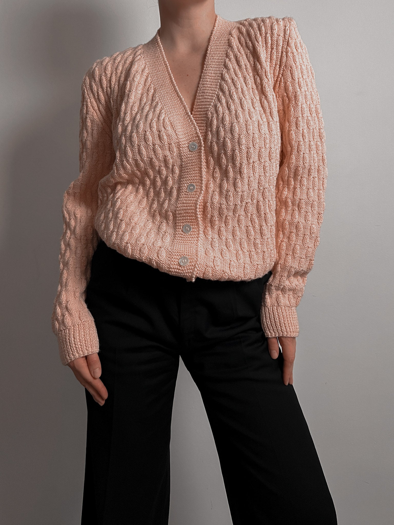 Pure wool embroidered pink cardigan