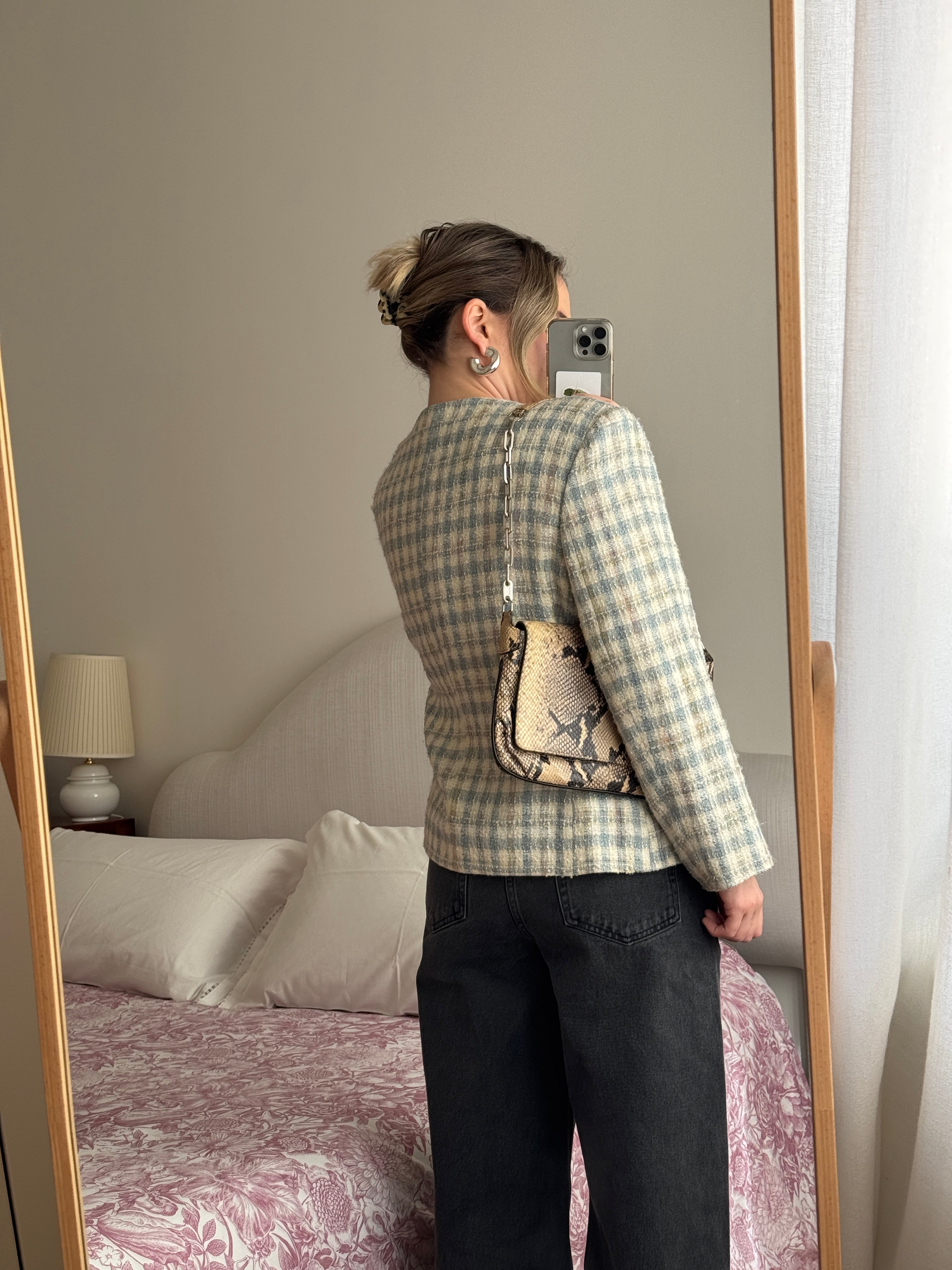 Tweed ivory and sky suit