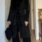 Suede and fur black coat