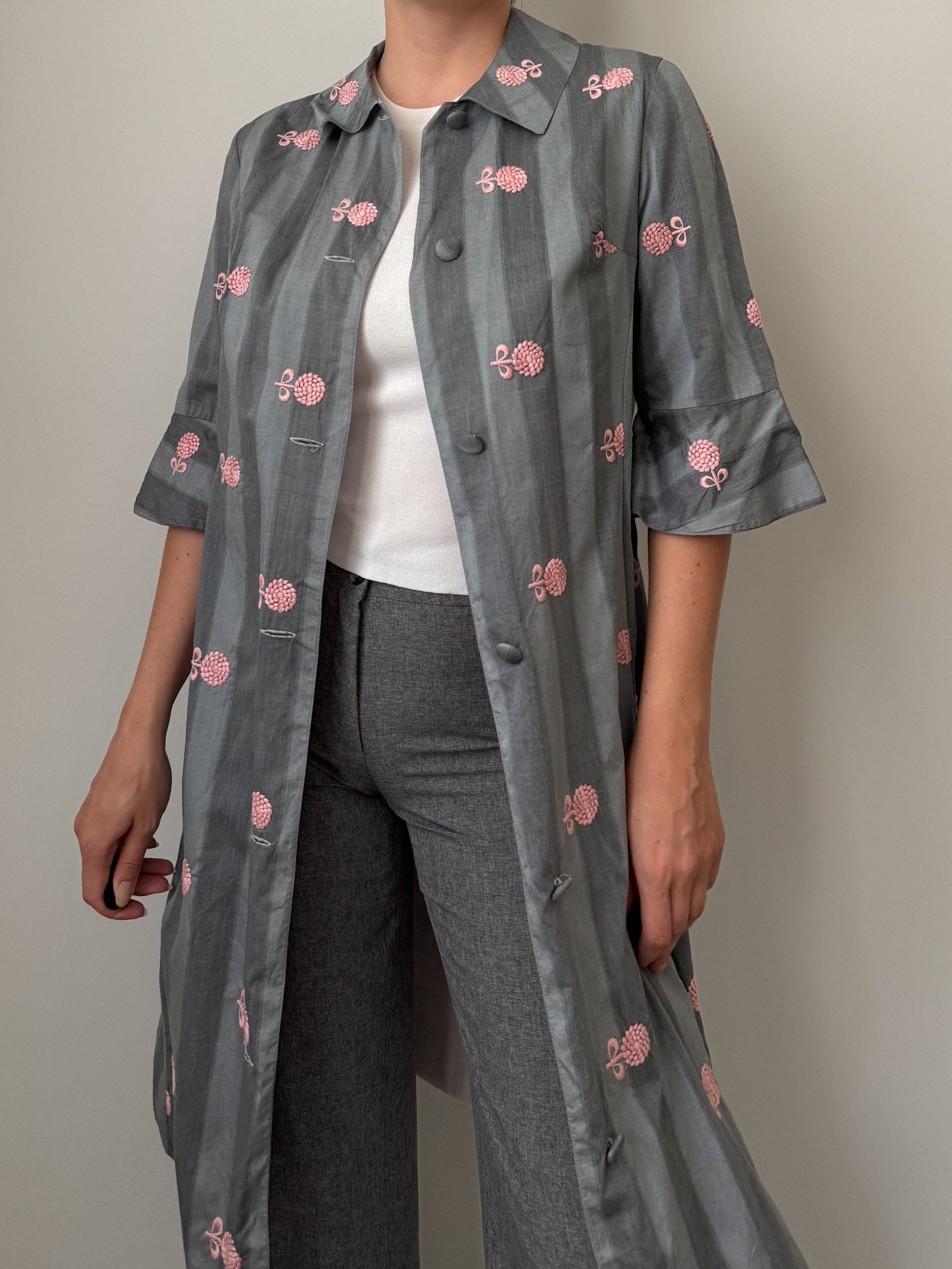 Grey and pink dust coat
