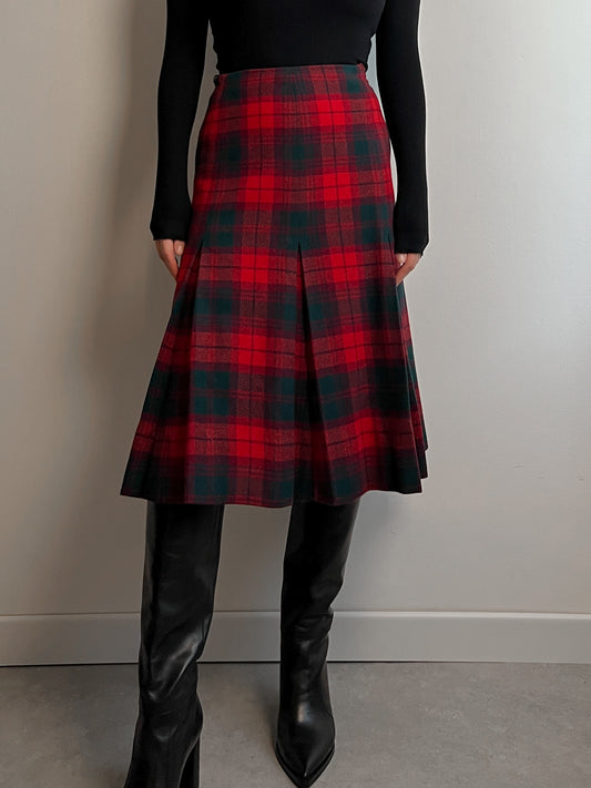 Pure wool pleated tartan skirt