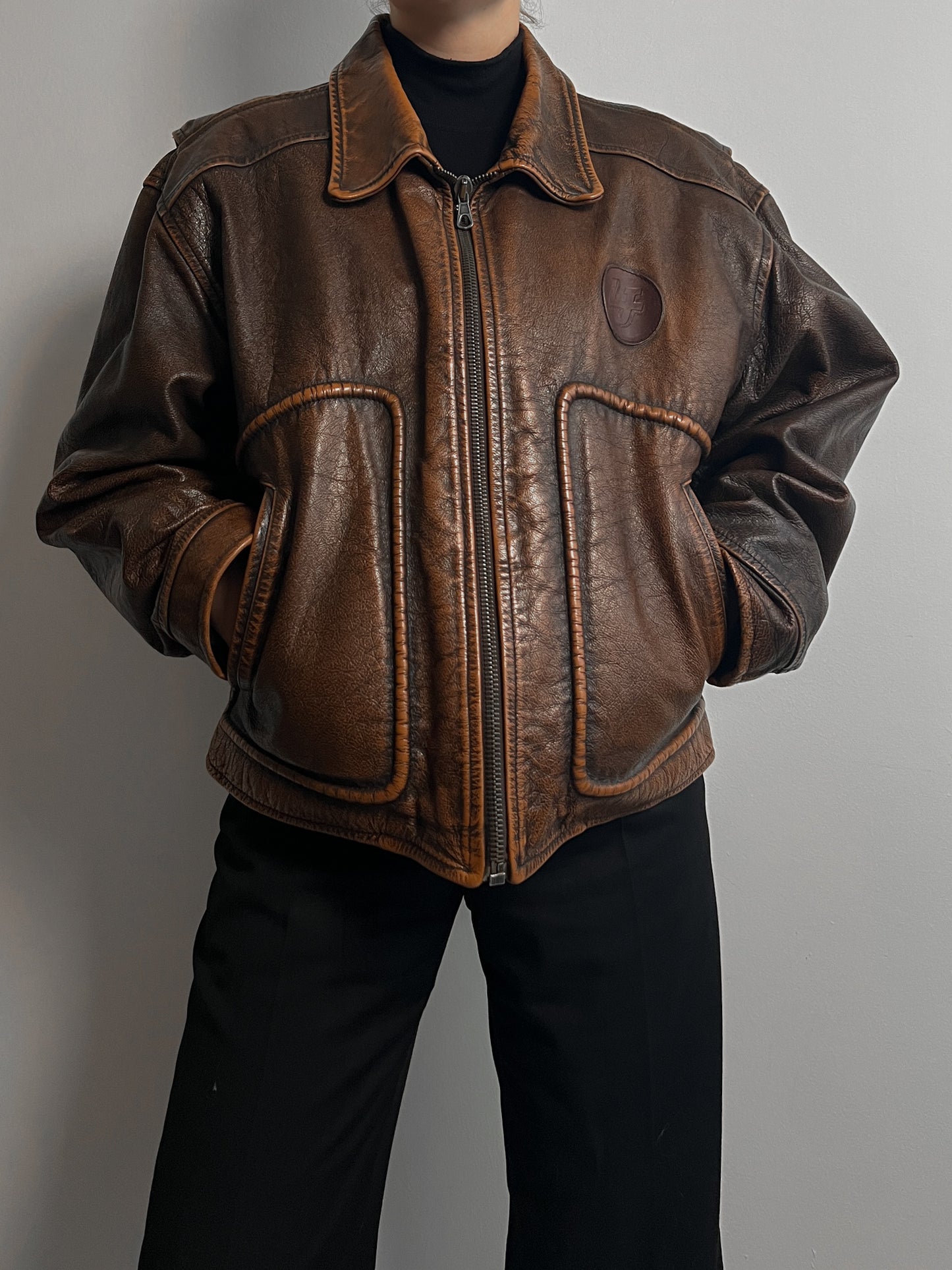 Genuine leather biker jacket