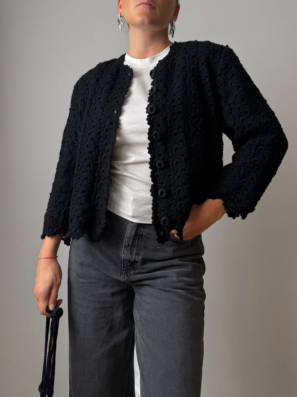 Pure wool embroidered black jacket