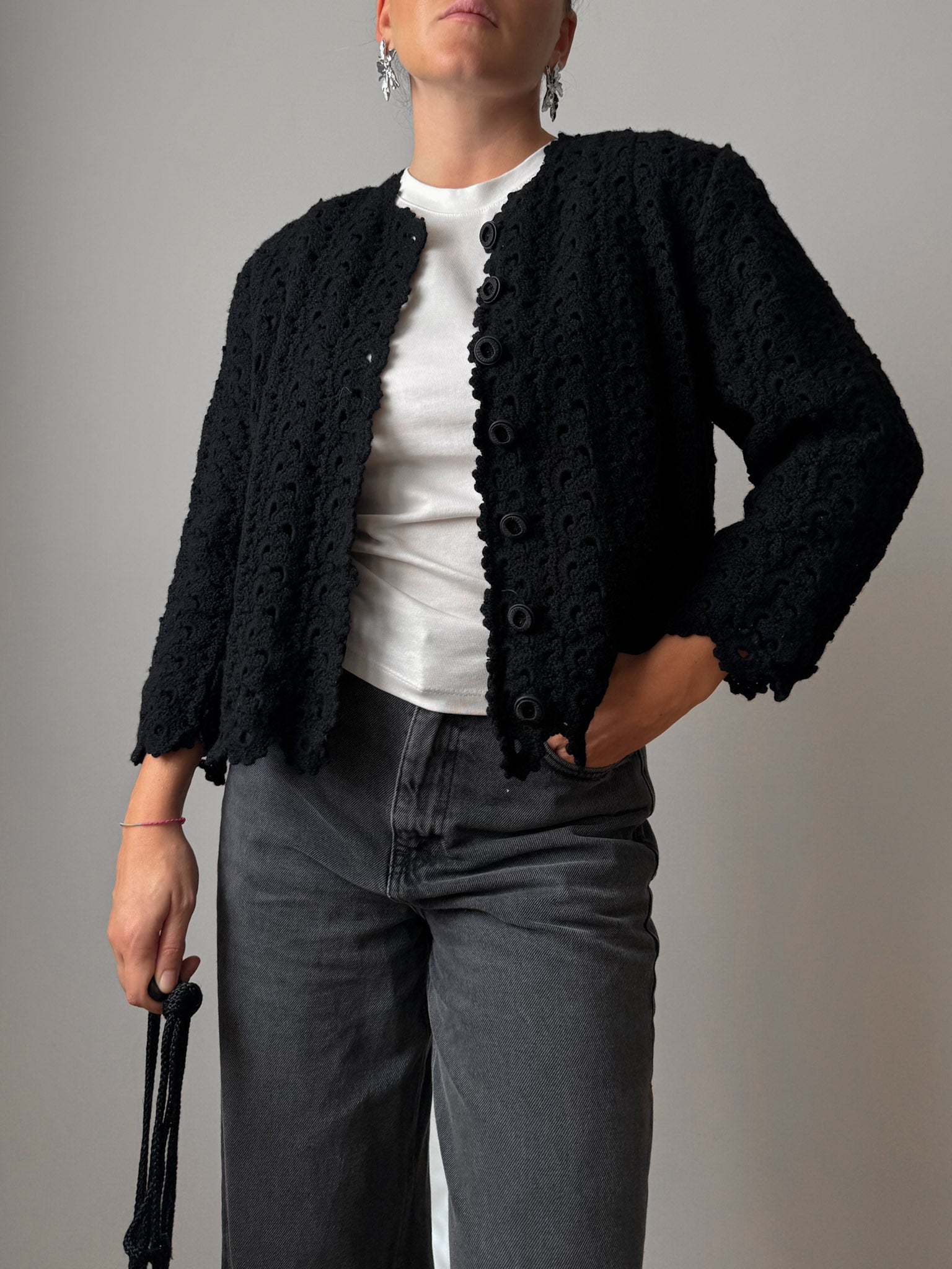 Pure wool embroidered black jacket