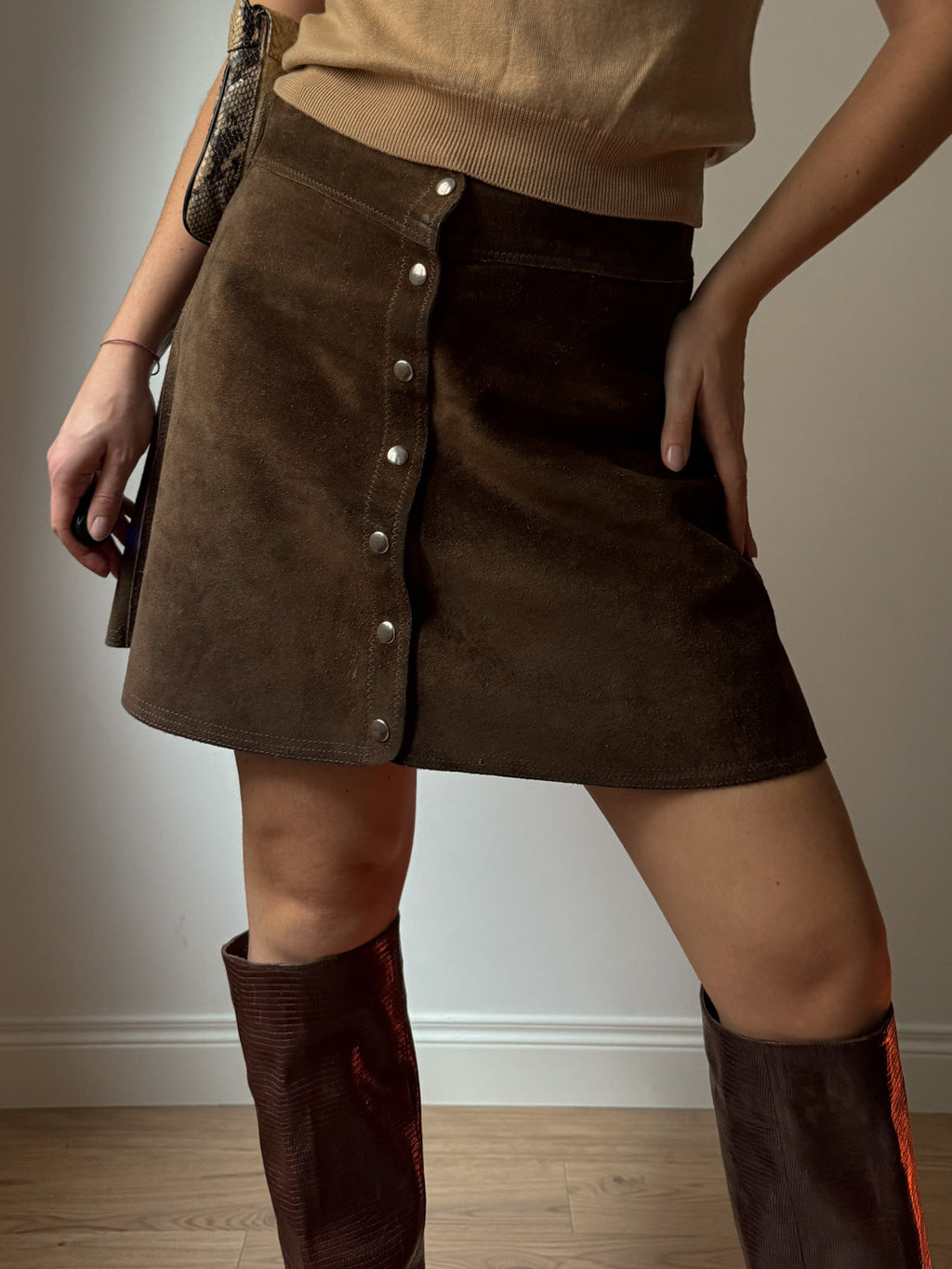 Real suede mini skirt
