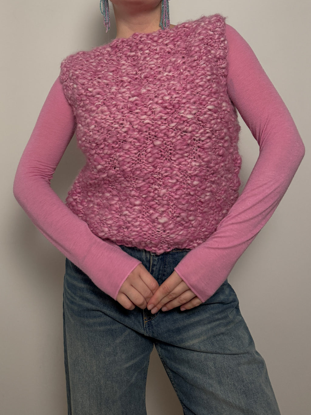 Pure wool embroidered pink top