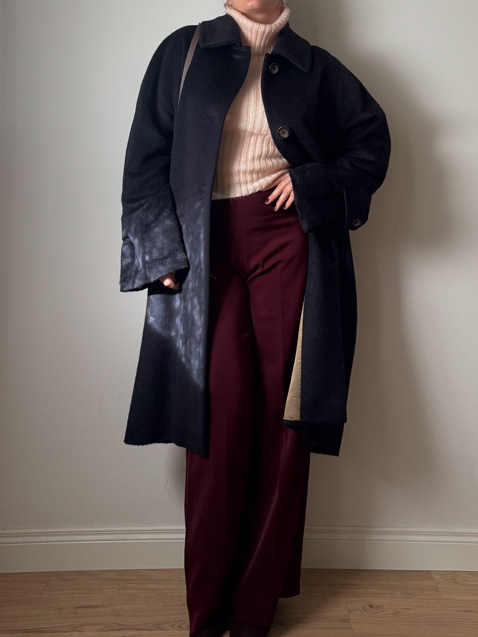 Gil Sander baby lama and wool blue coat