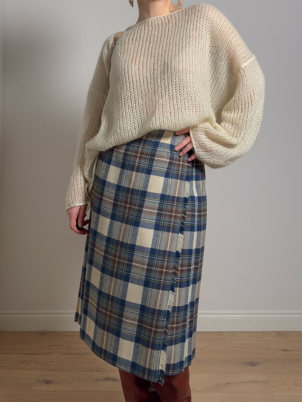 Pure wool tartan pleated skirt