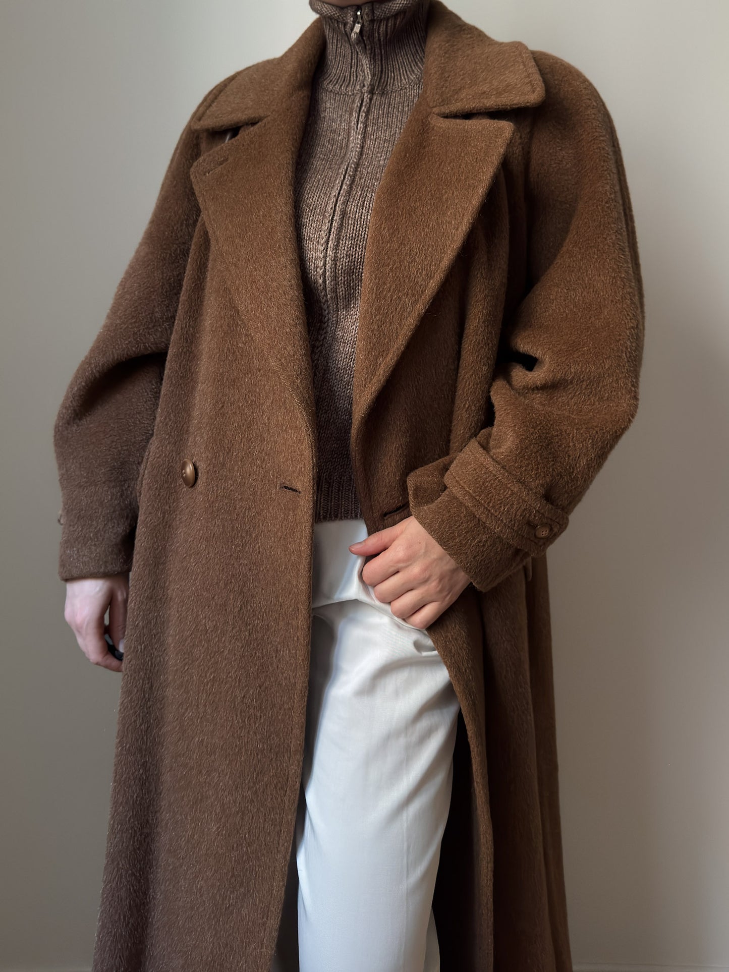 Wool, alpaca and mohair camel coat