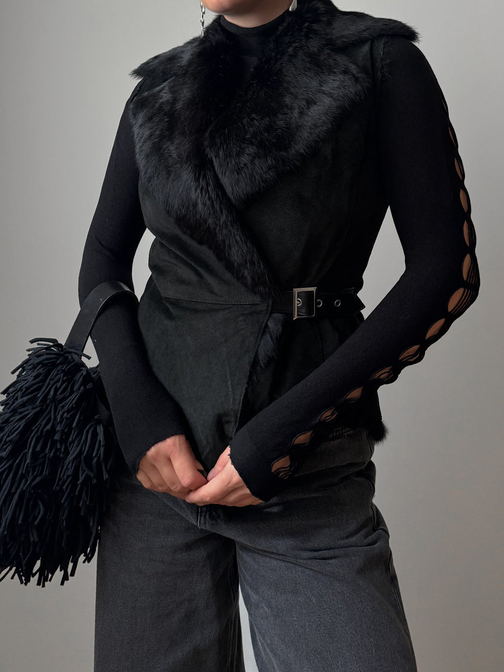 Real fur black vest