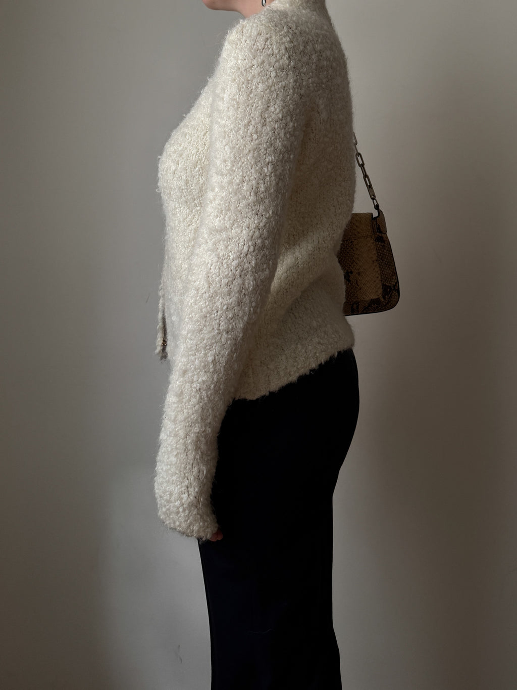 Wool and mohair ivory bouclè cardigan