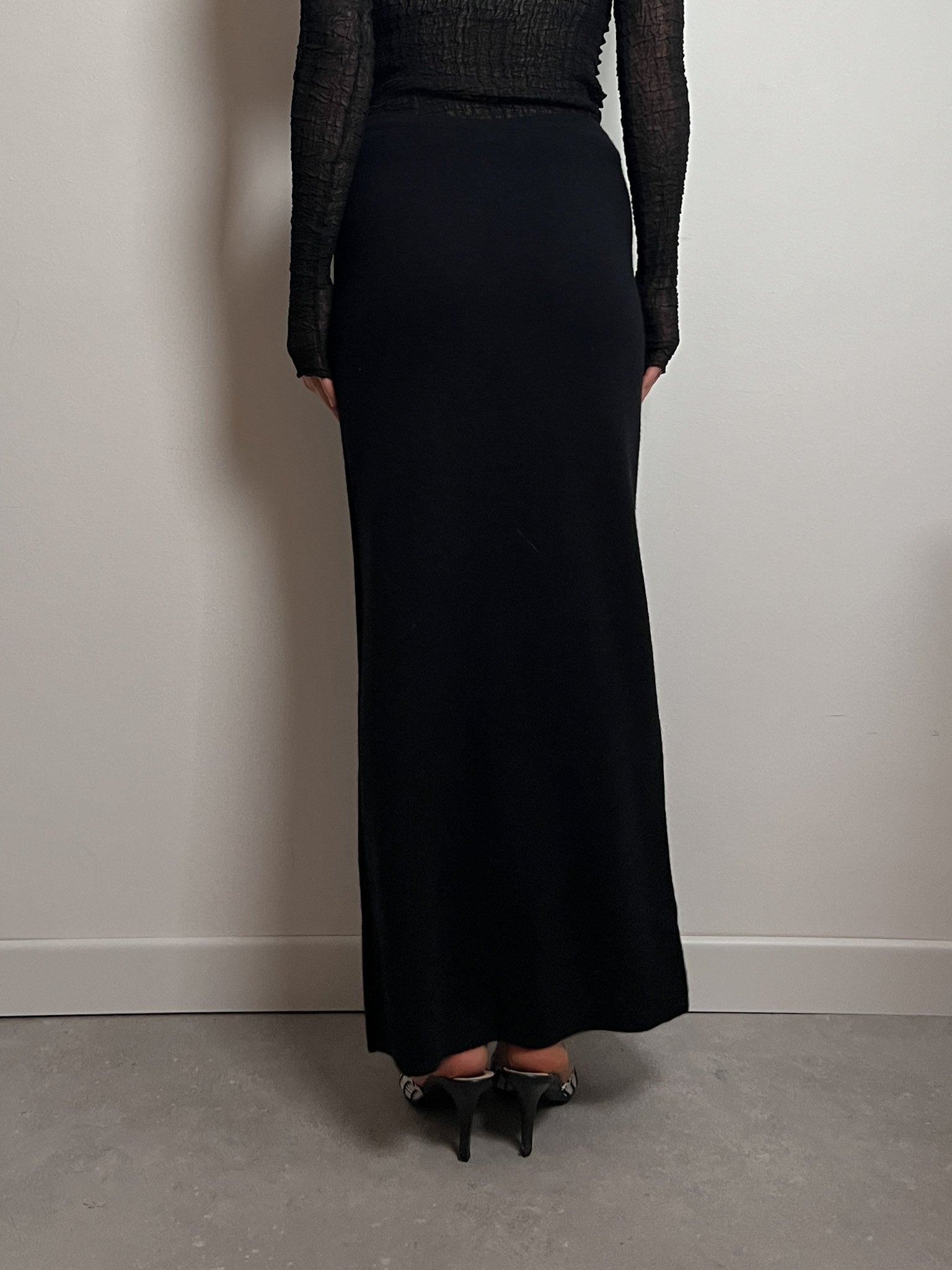 Pure merino wool black long skirt