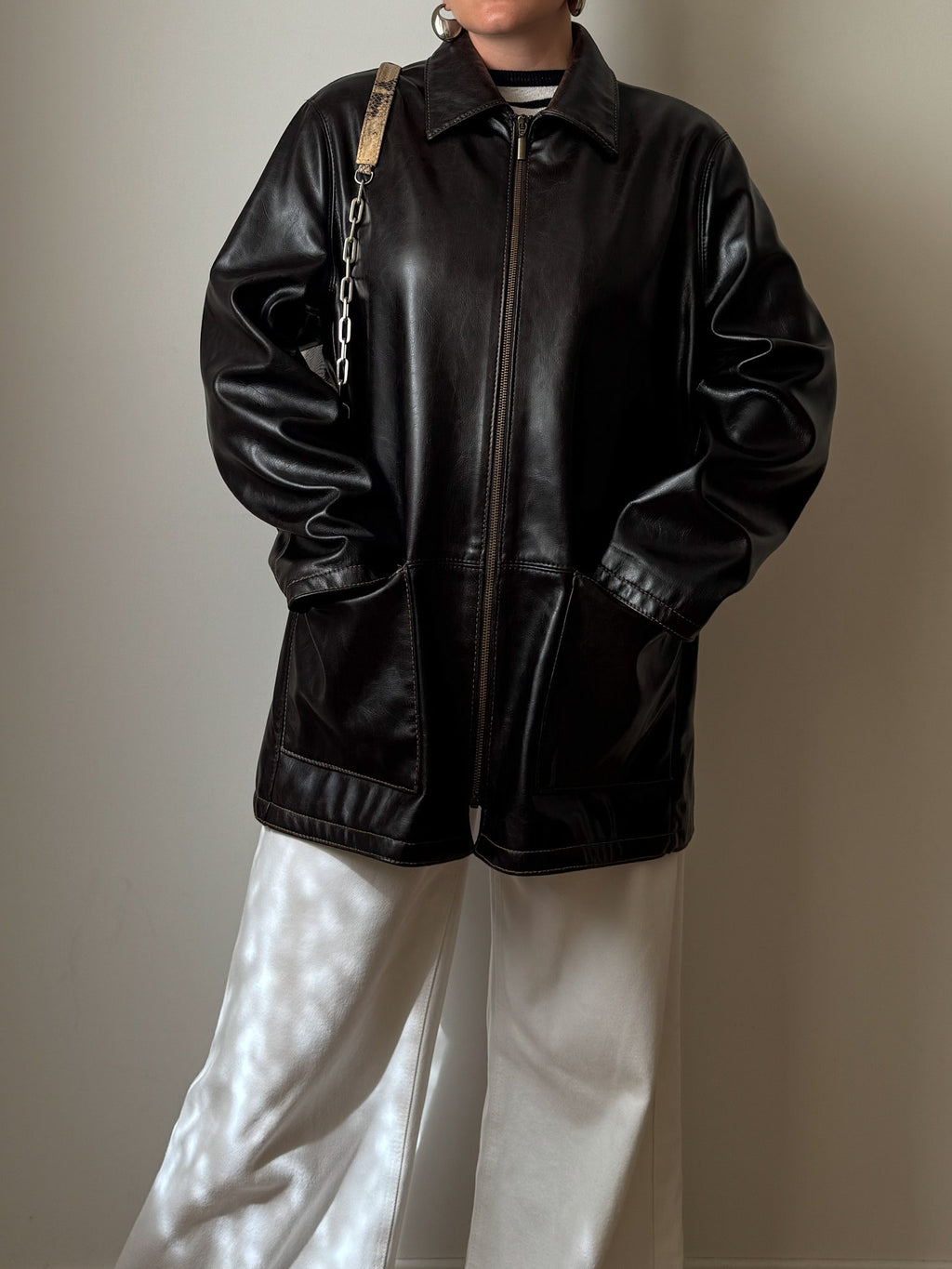Faux leather distressed jacket