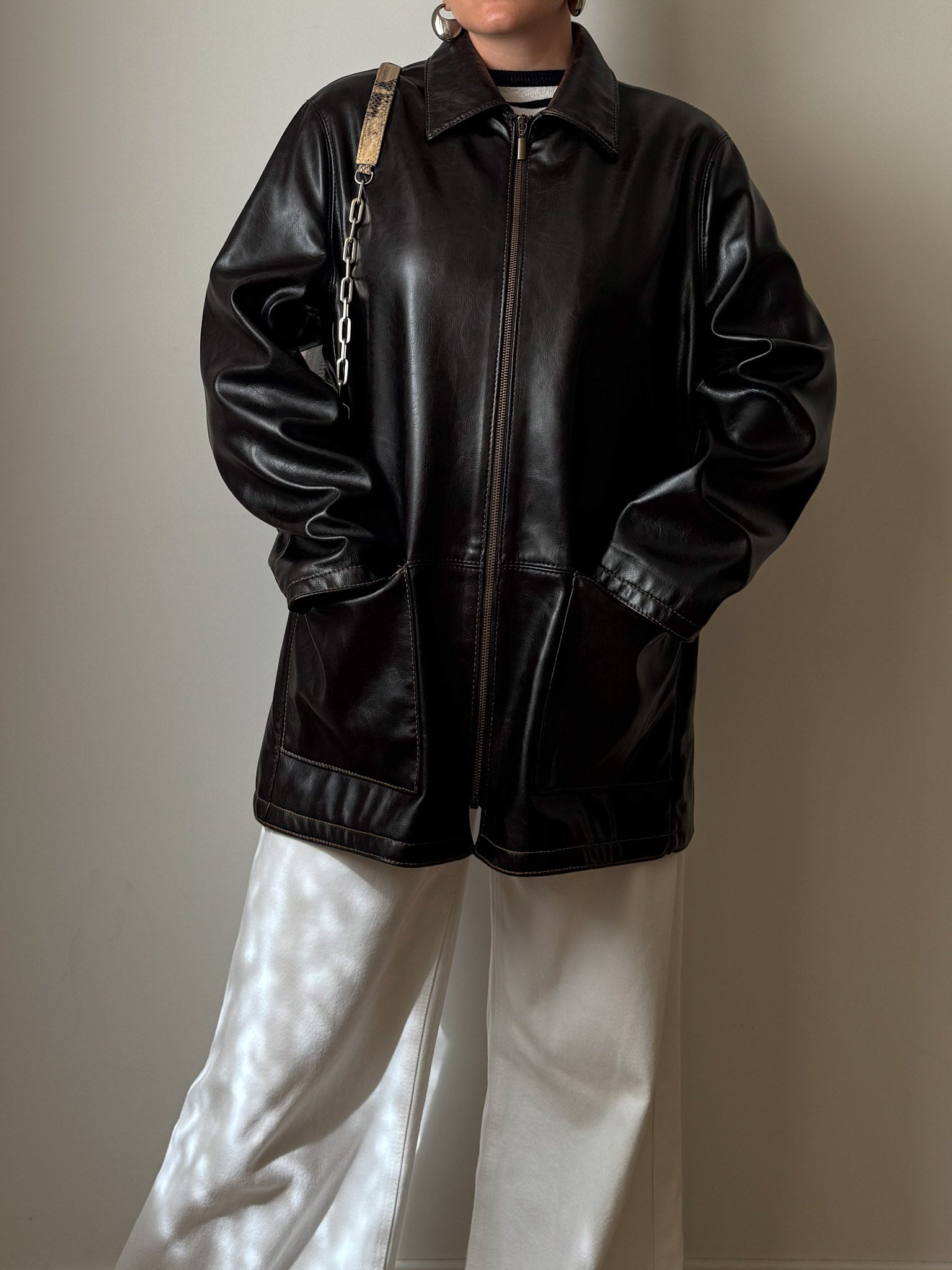 Faux leather distressed jacket