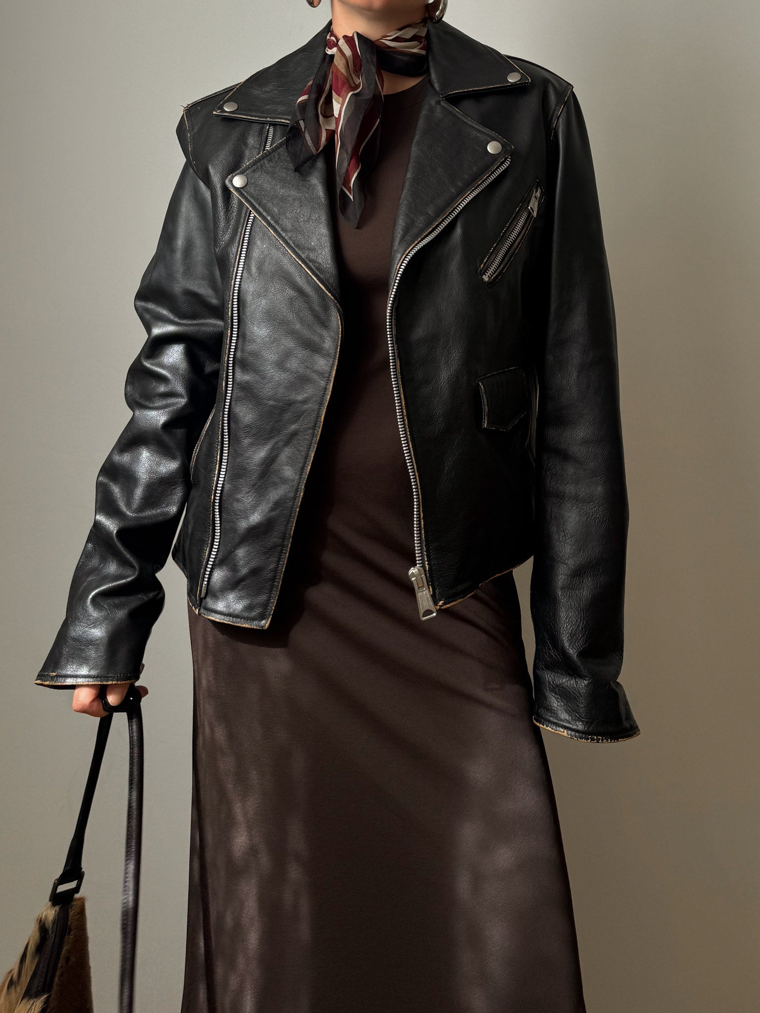 Real leather distressed Chiodo jacket