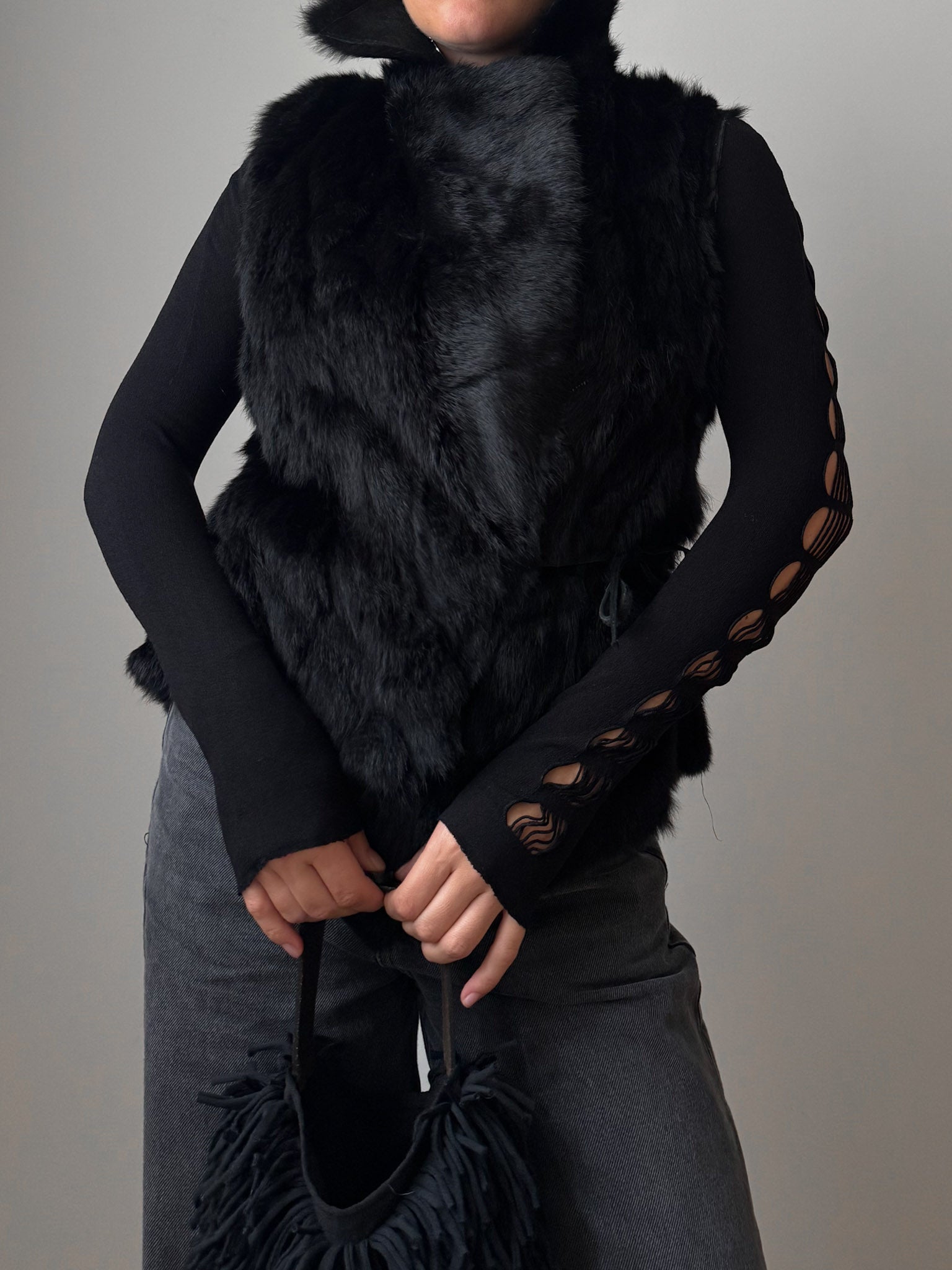 Real fur black vest
