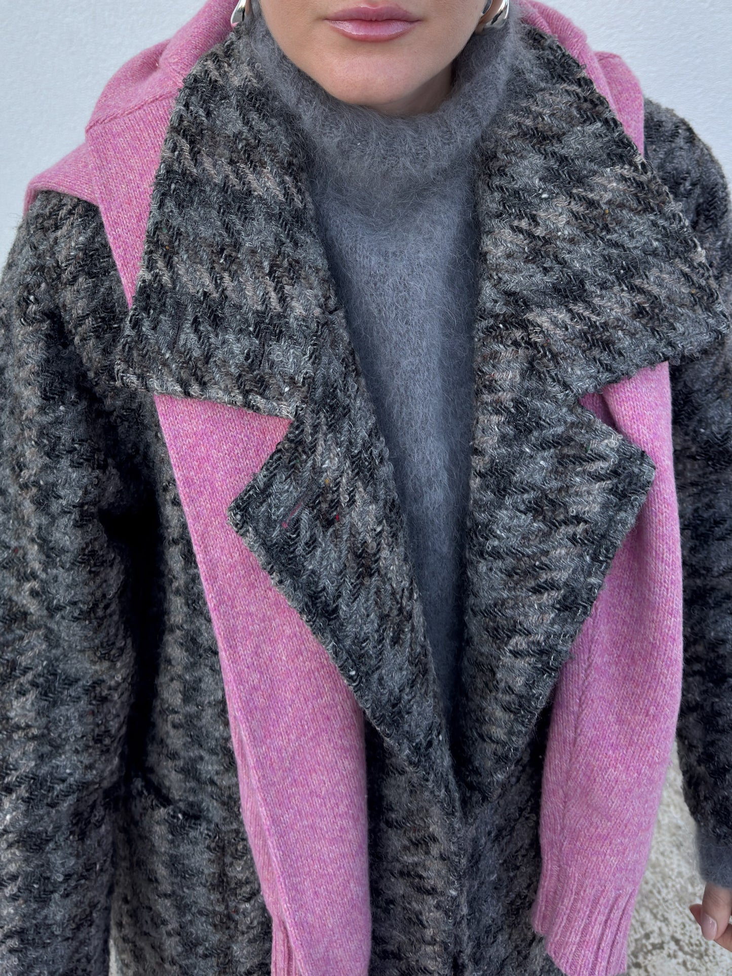 Pure wool check grey coat