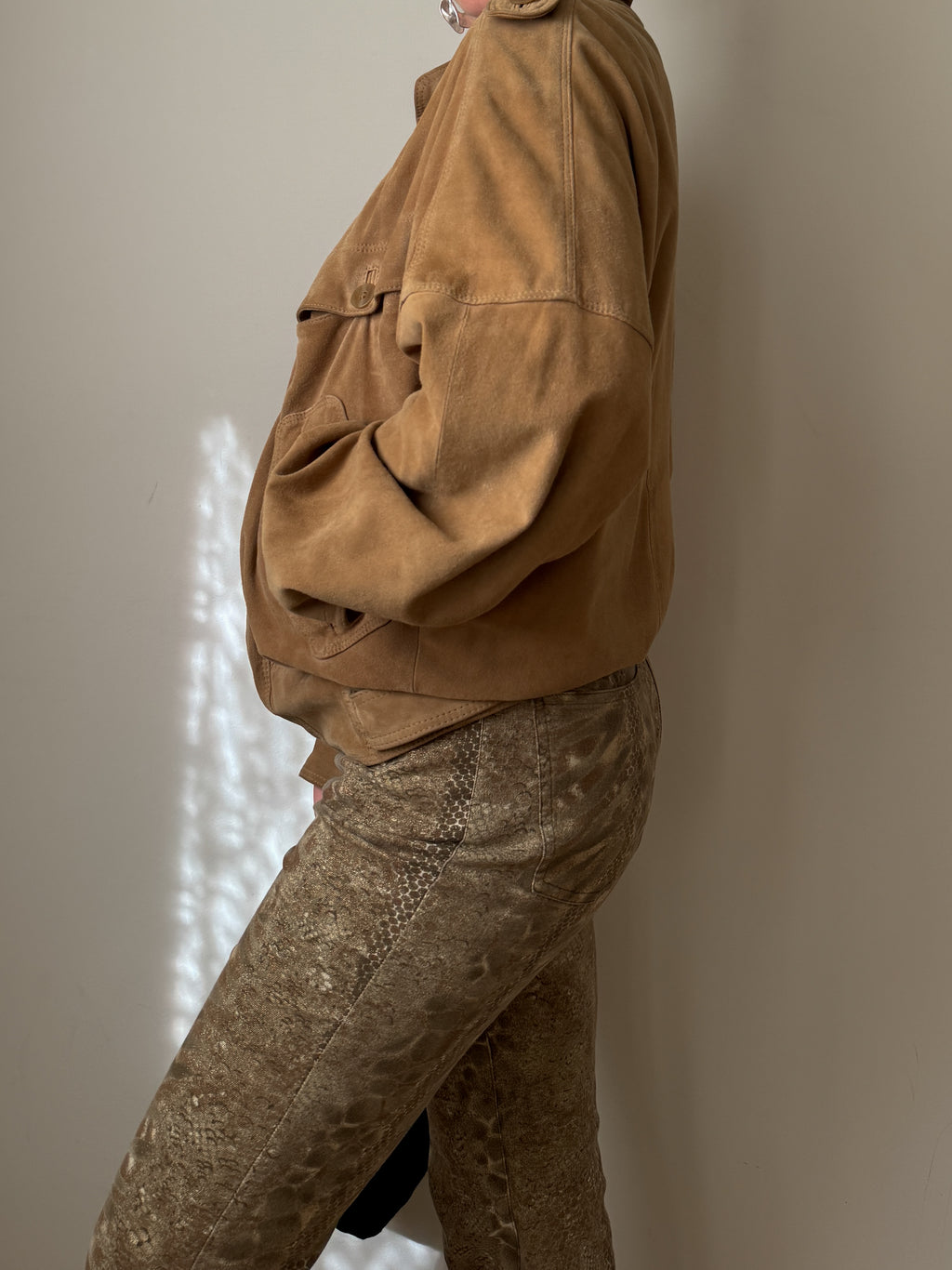 Real suede camel bomber