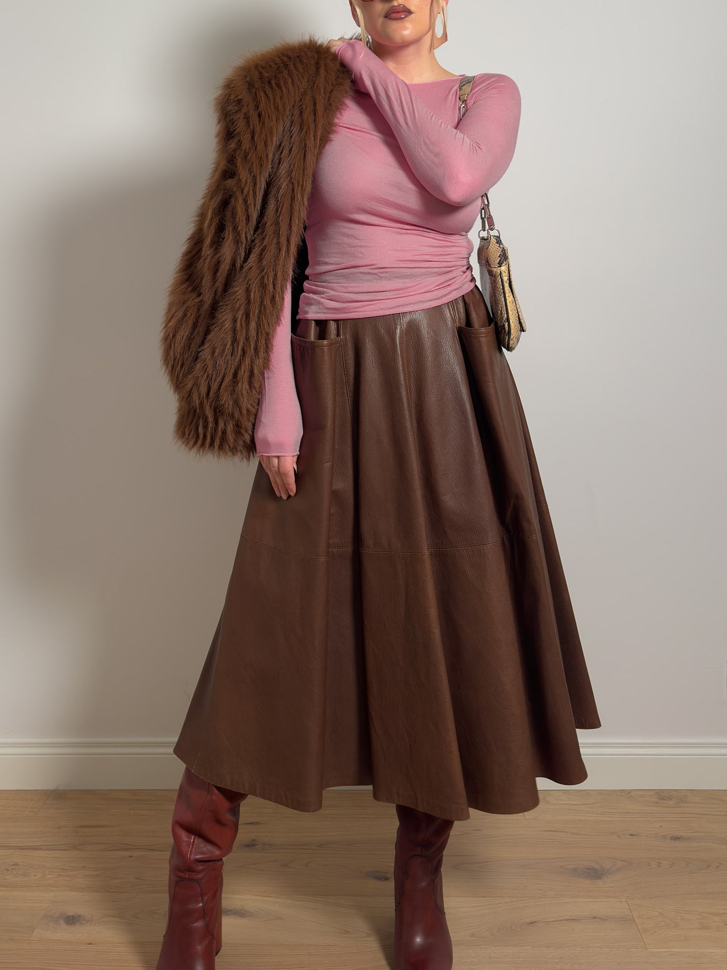 Real leather rust skirt