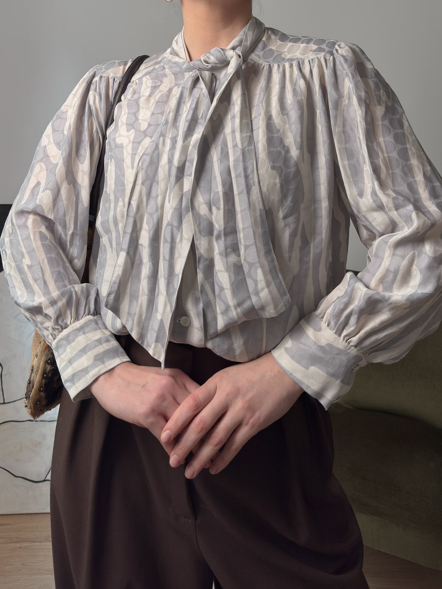 Pure silk ivory and grey blouse