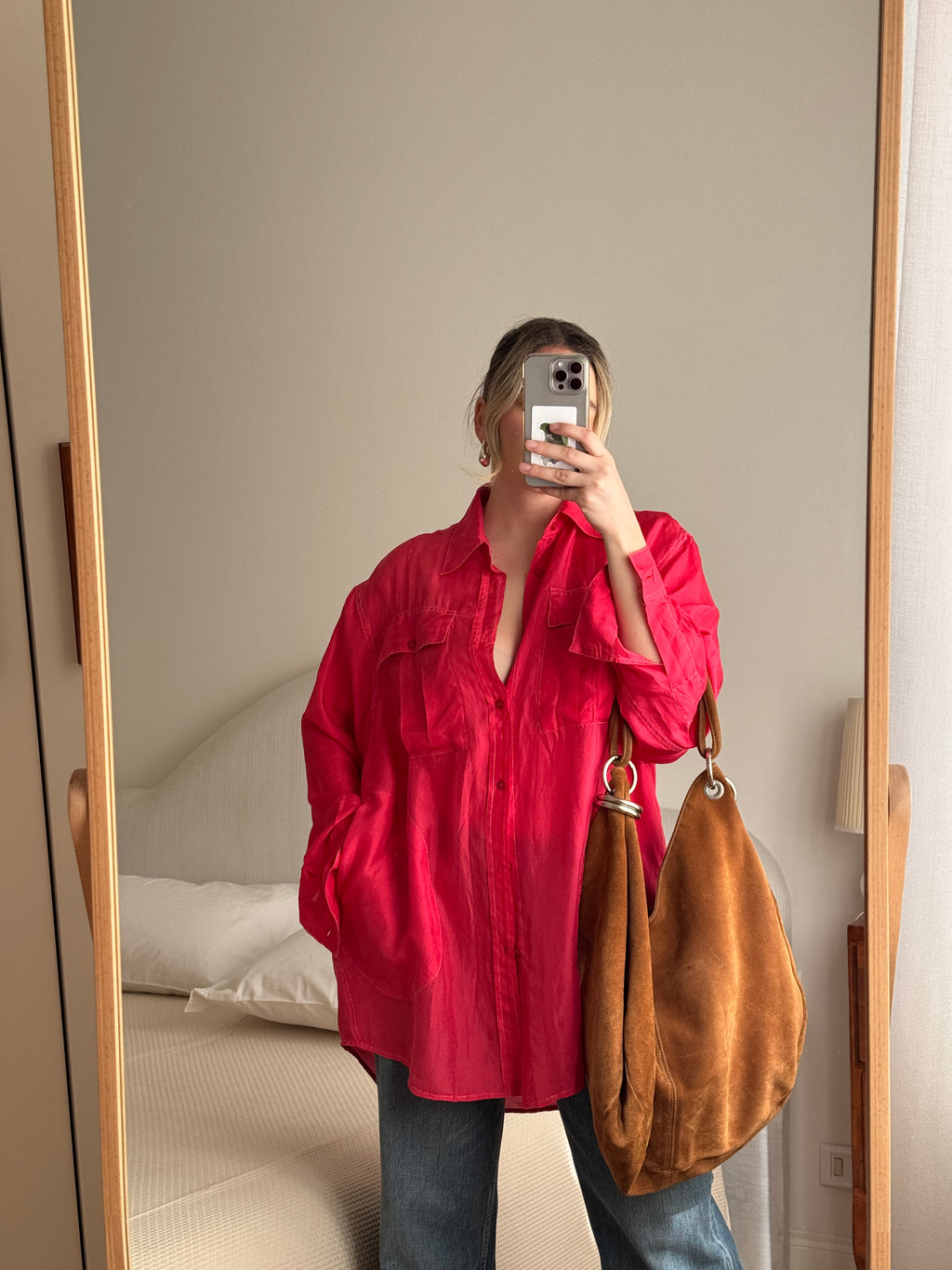 Pure silk strawberry maxi shirt