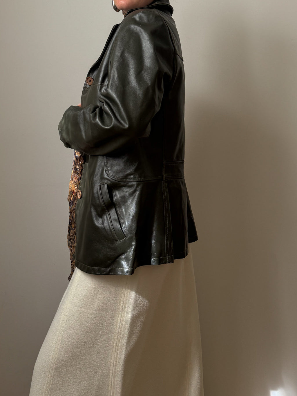 Real leather green jacket