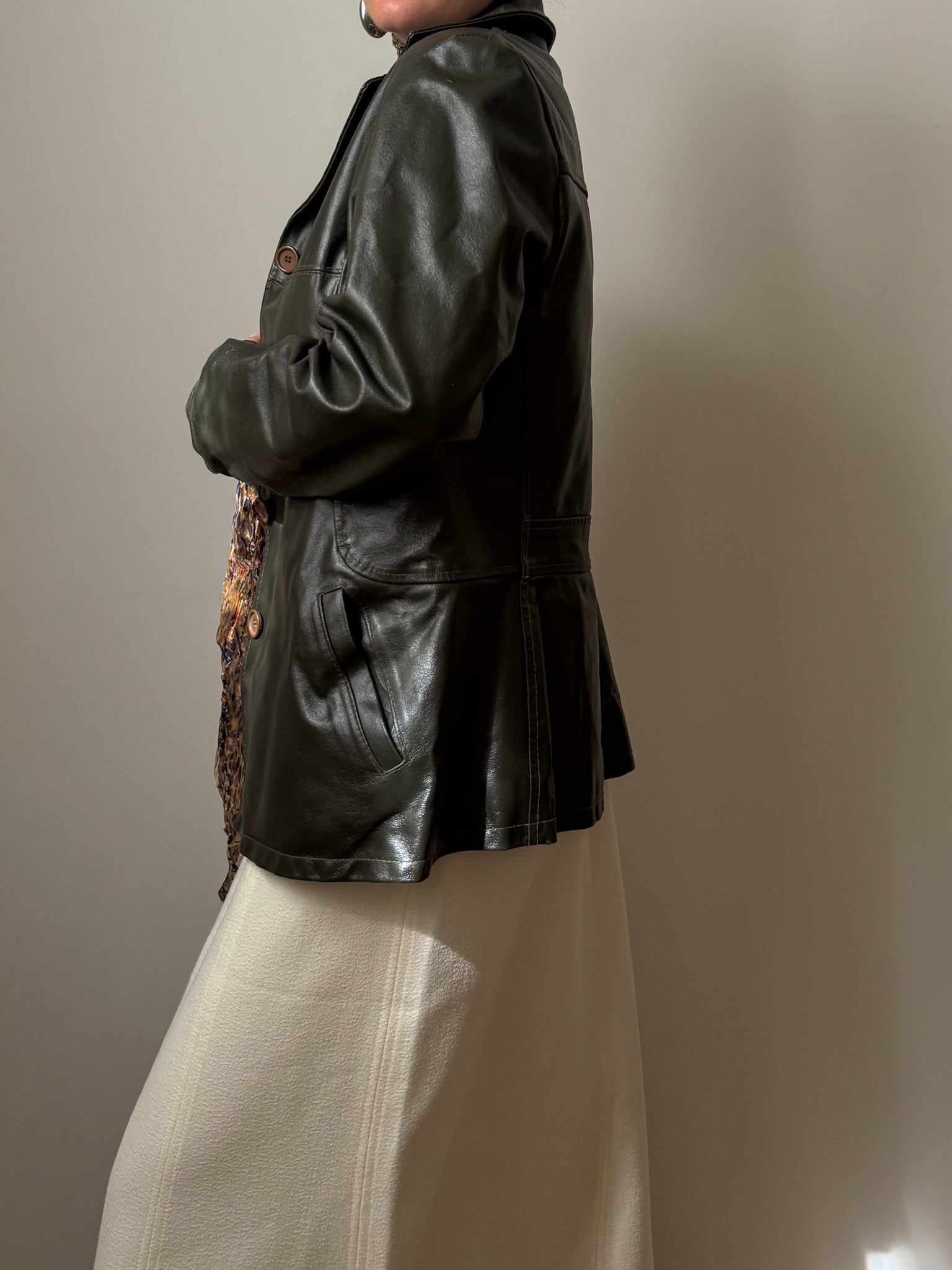 Real leather green jacket