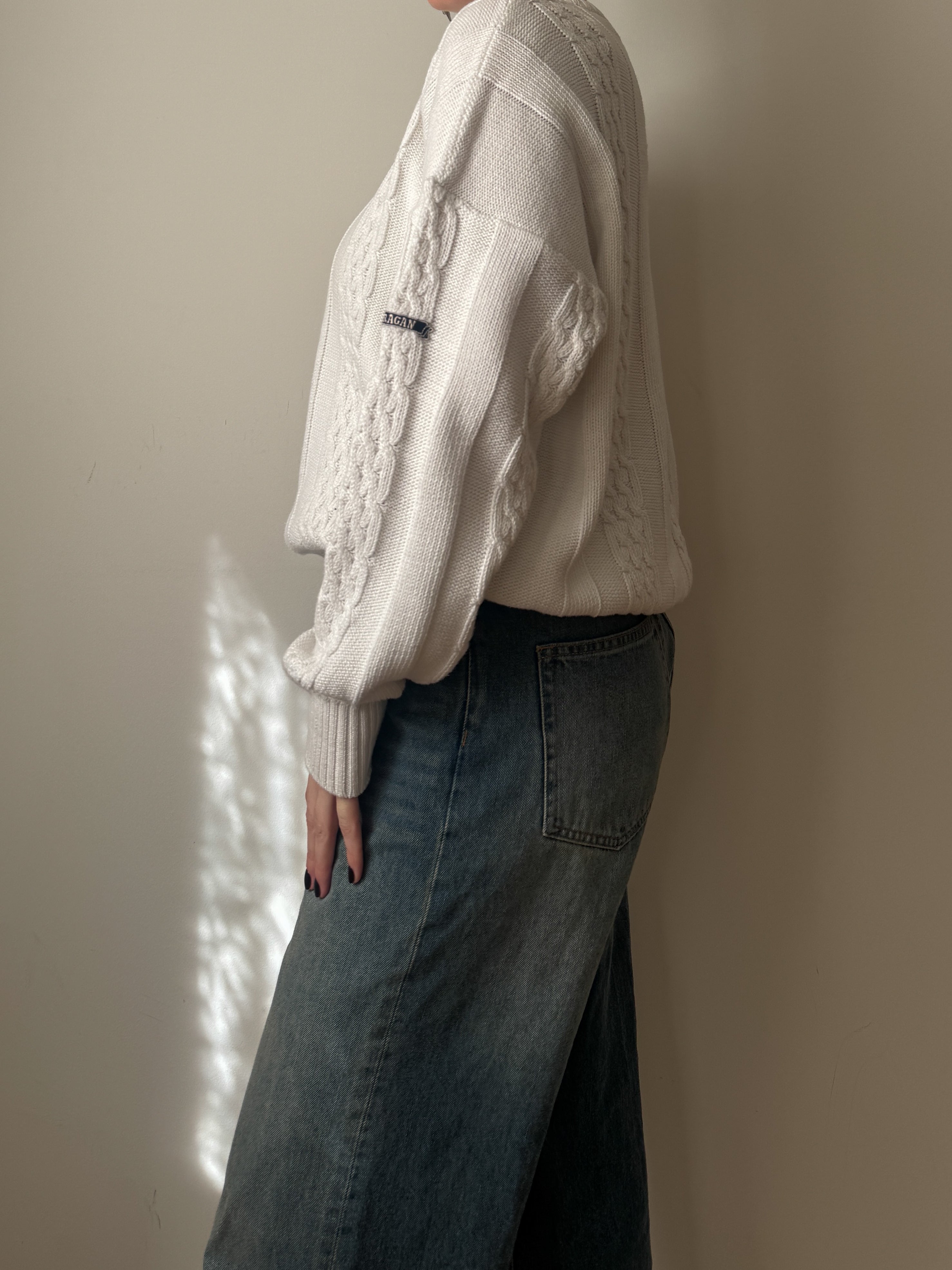 Maglione vintage in puro cotone lavorazione a treccia