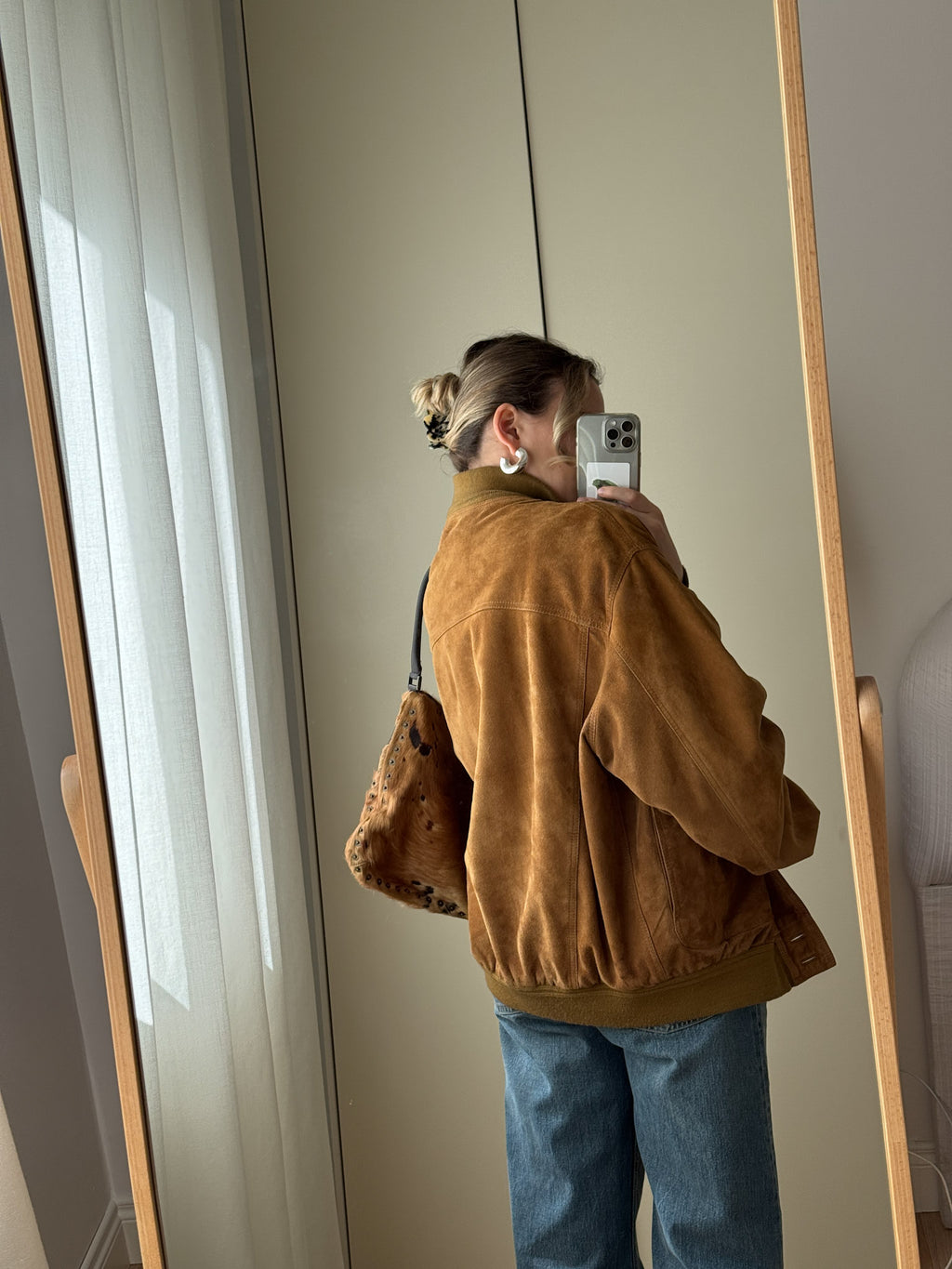 Real suede caramel bomber