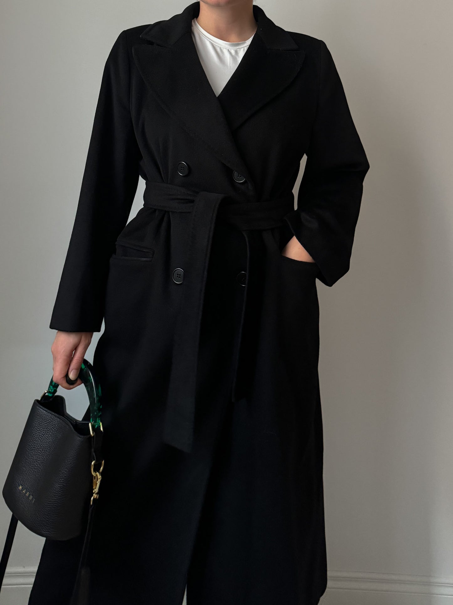 Pure wool black long coat