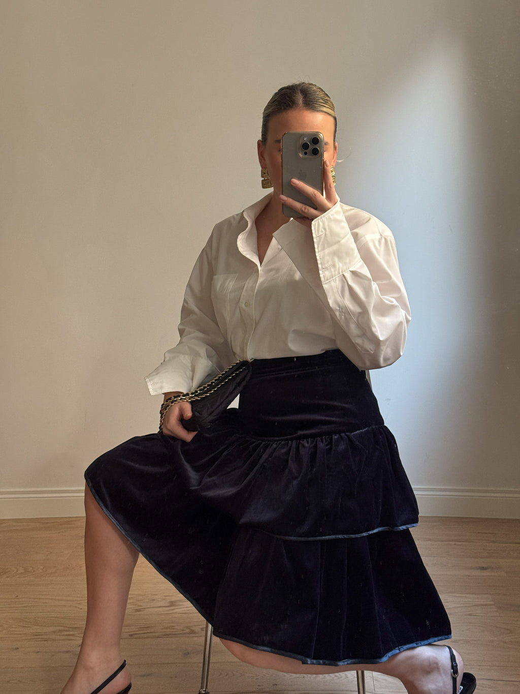 Cotton velvet blue skirt