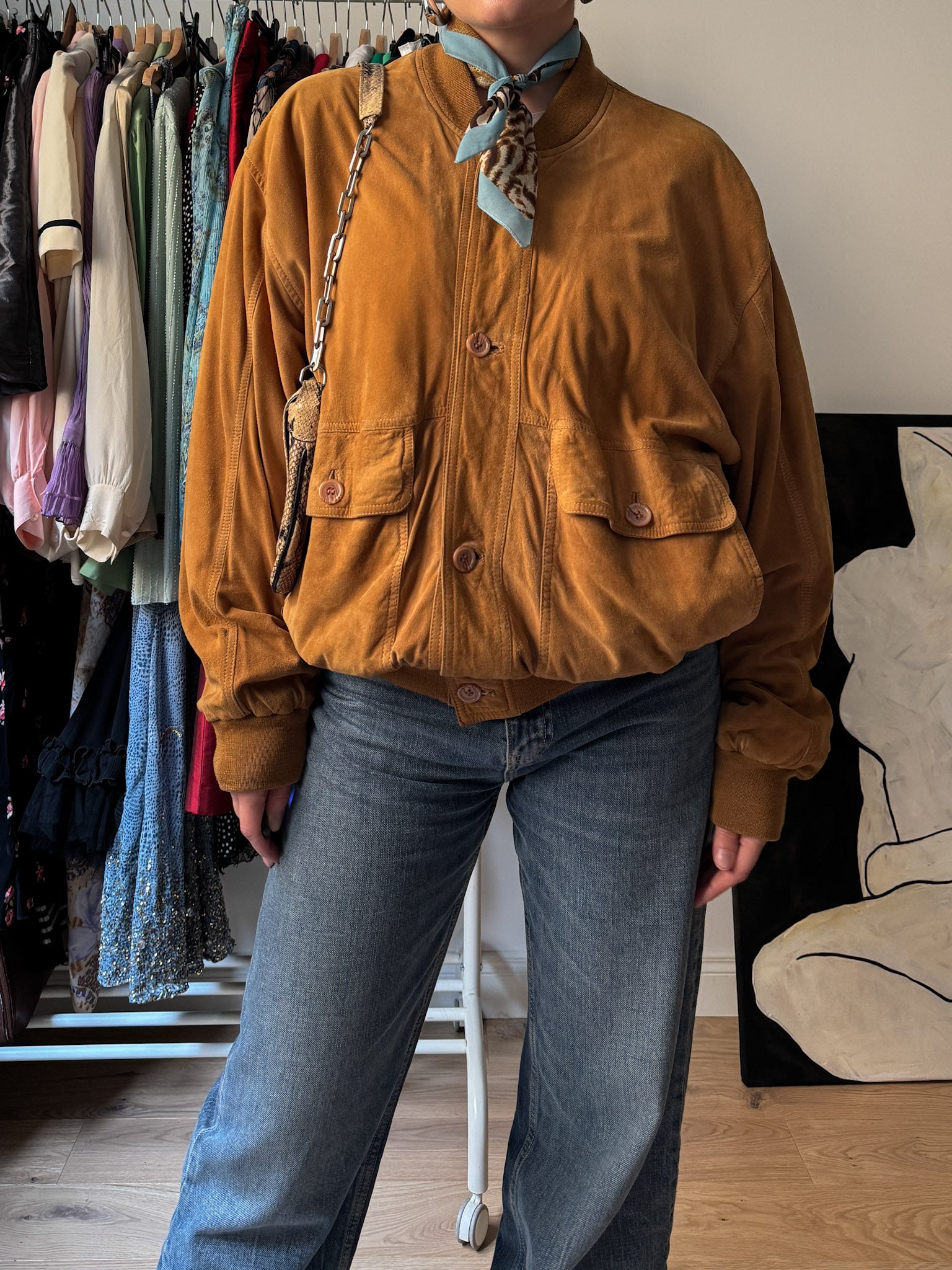 Real suede caramel bomber