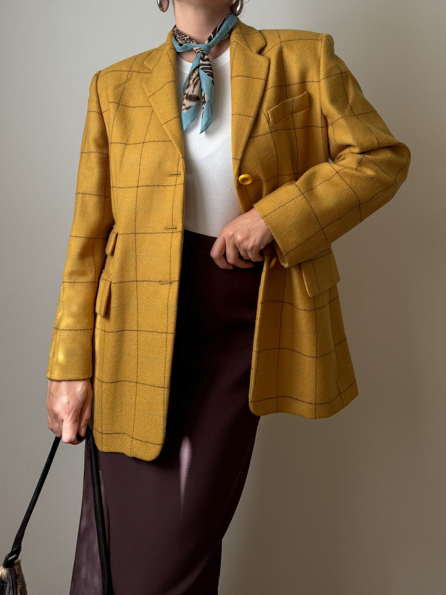 Pure wool check yellow blazer
