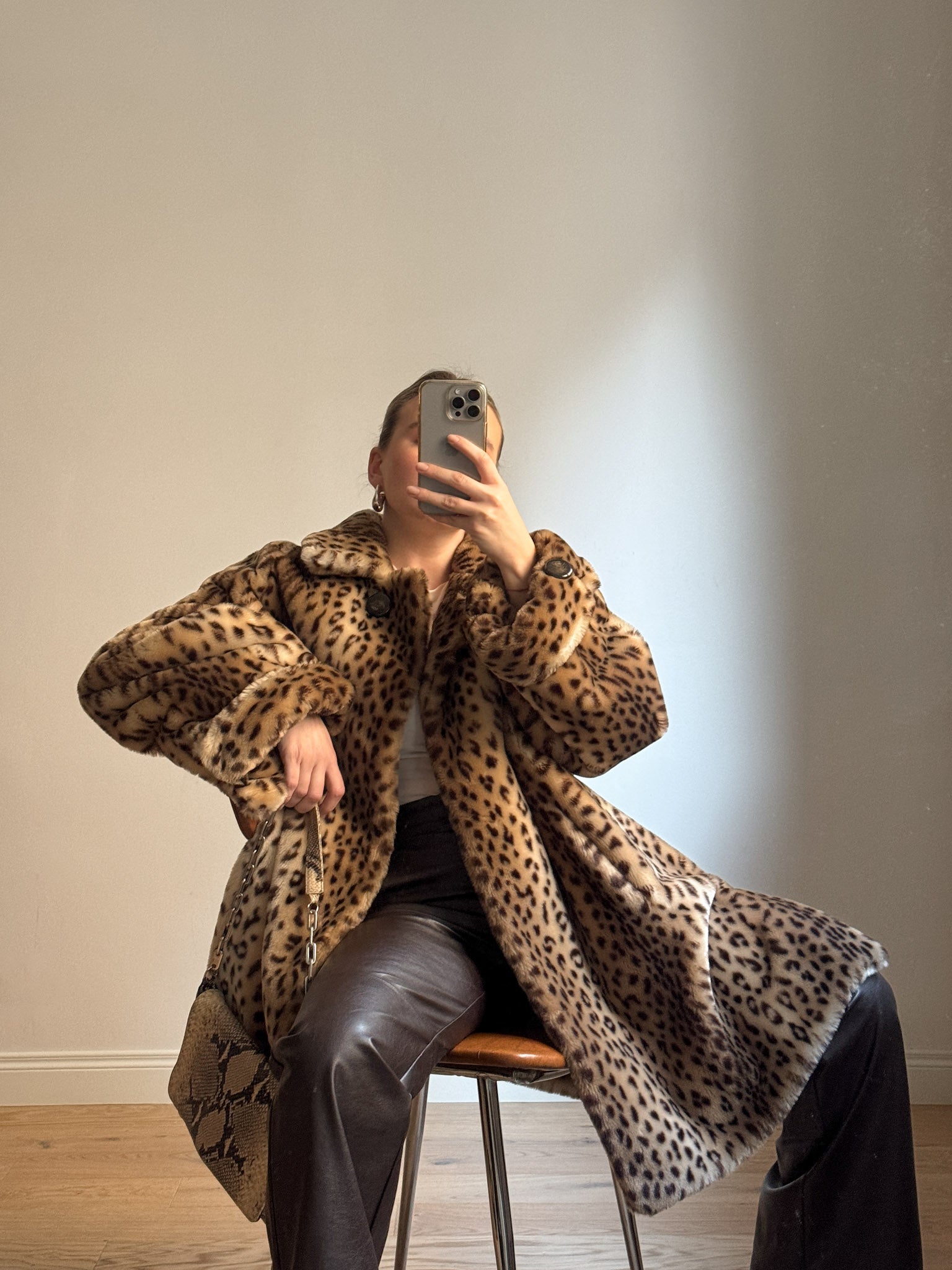 Faux fur leopard coat
