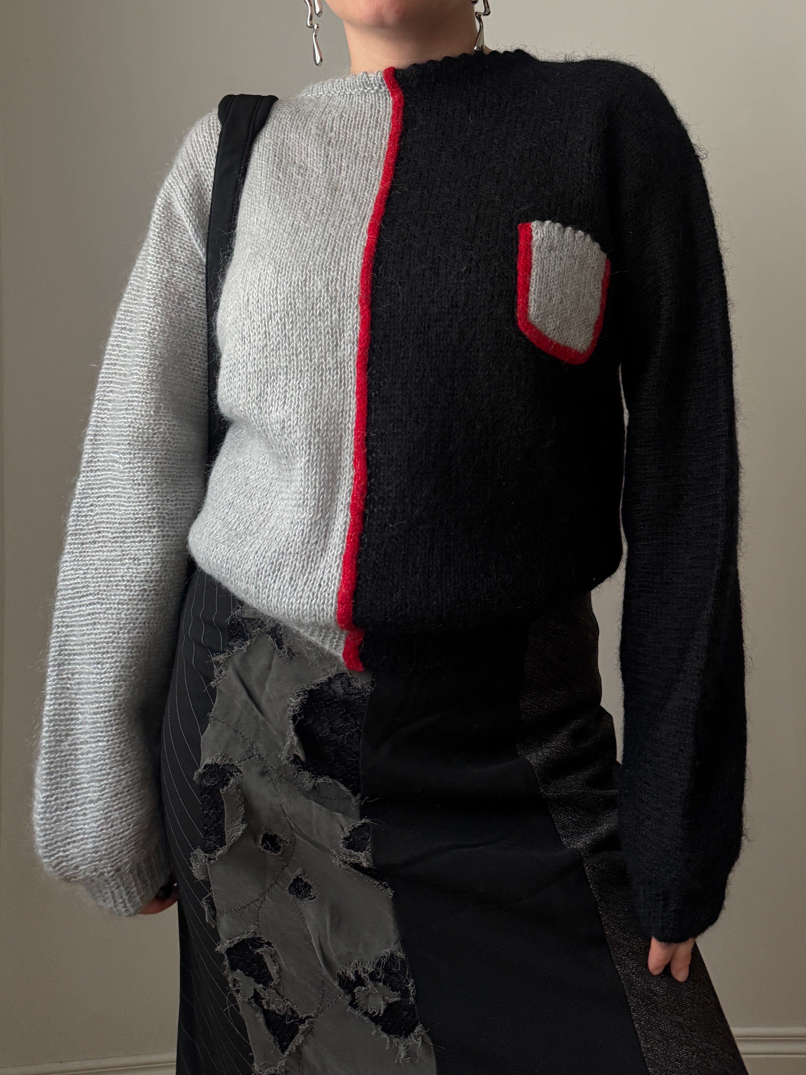 Wool and mohair black and grey pull