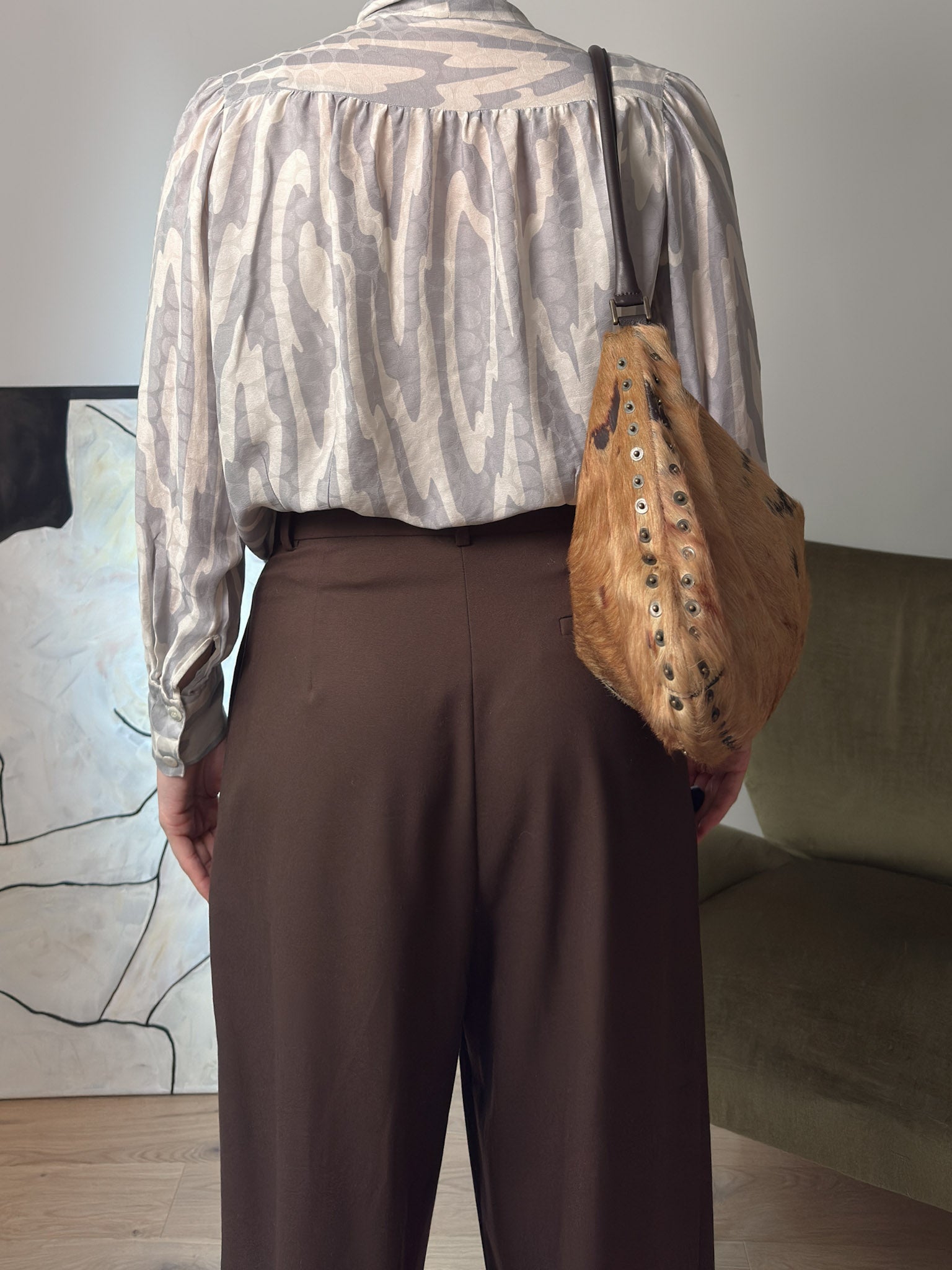 Pure silk ivory and grey blouse