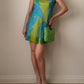 Pure silk sky and green mini dress