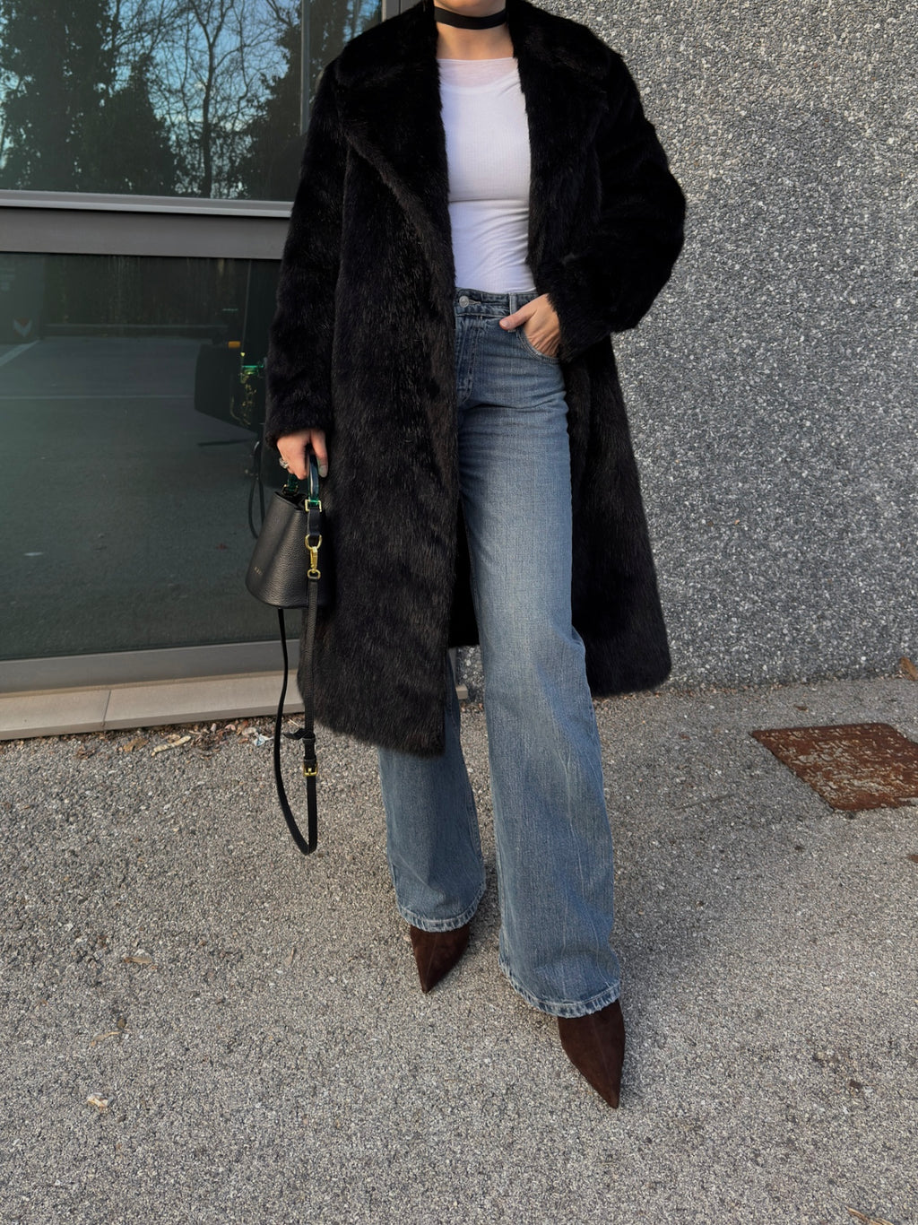 Fur black coat