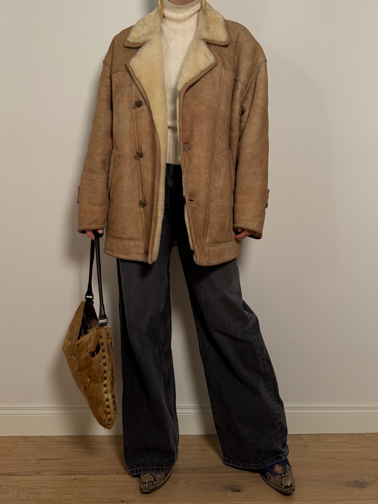 Real shearling distressed jacket