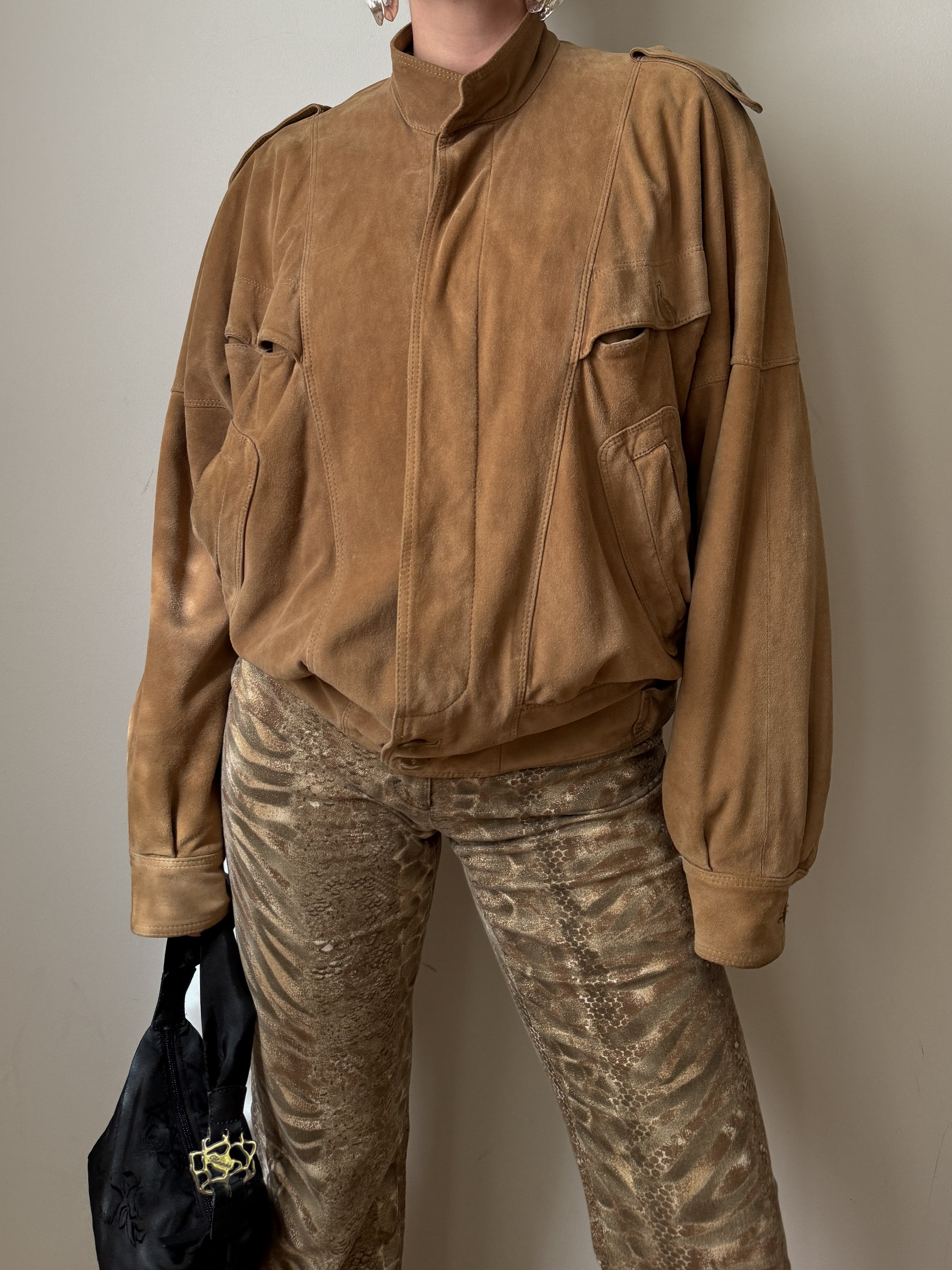 Real suede camel bomber