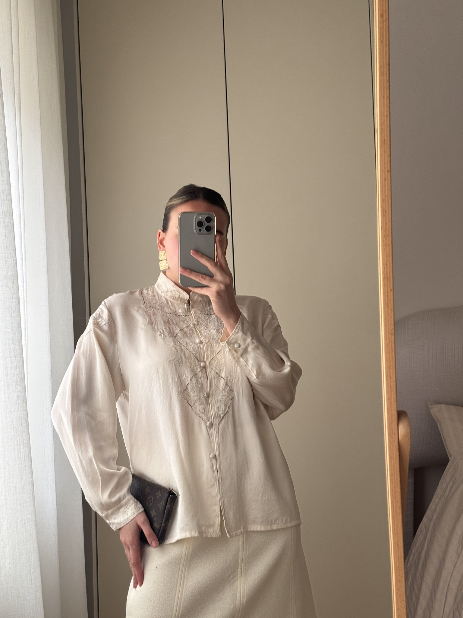 Pure silk embroidered ivory blouse