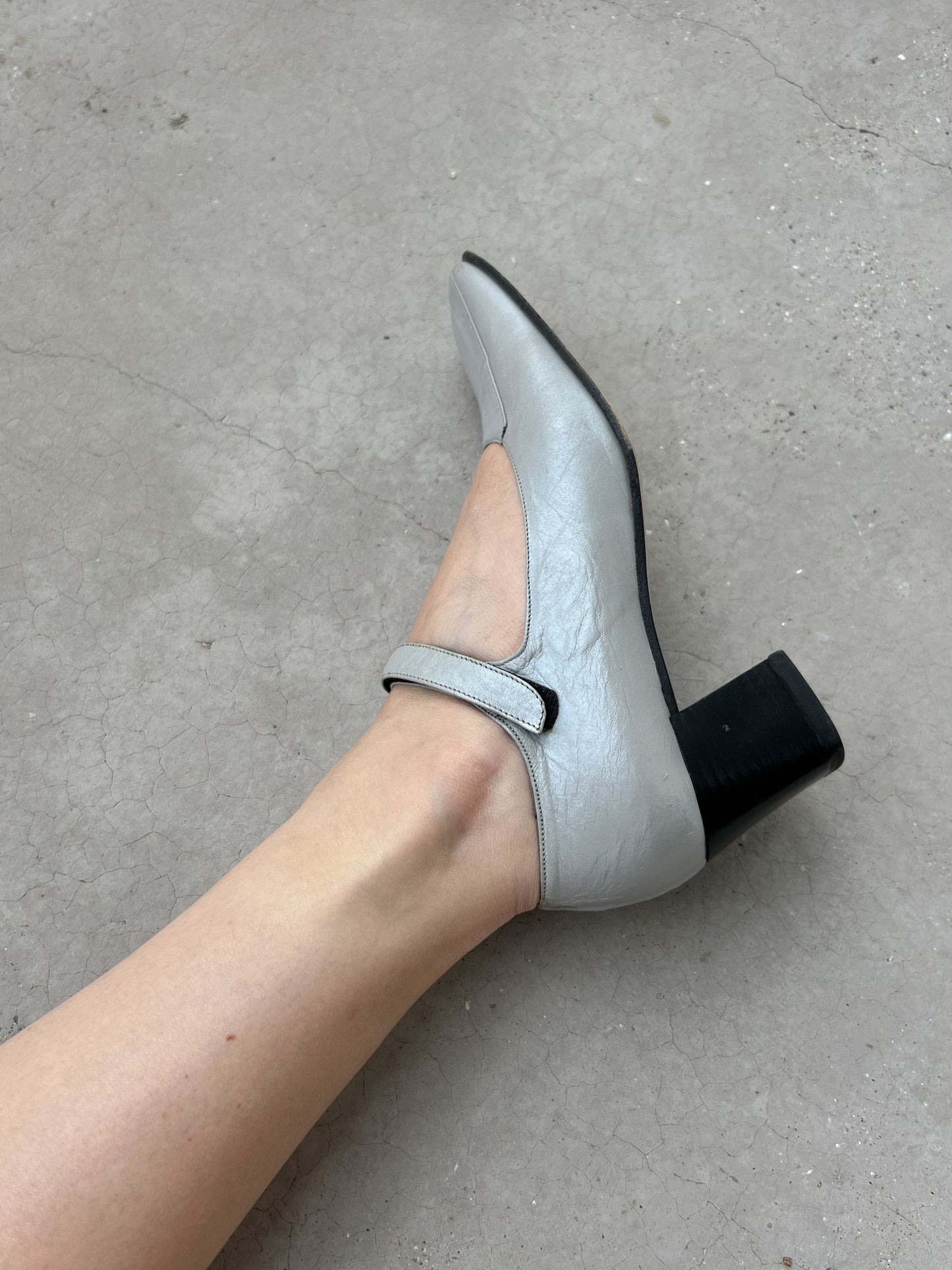 Genuine leather grey slingback