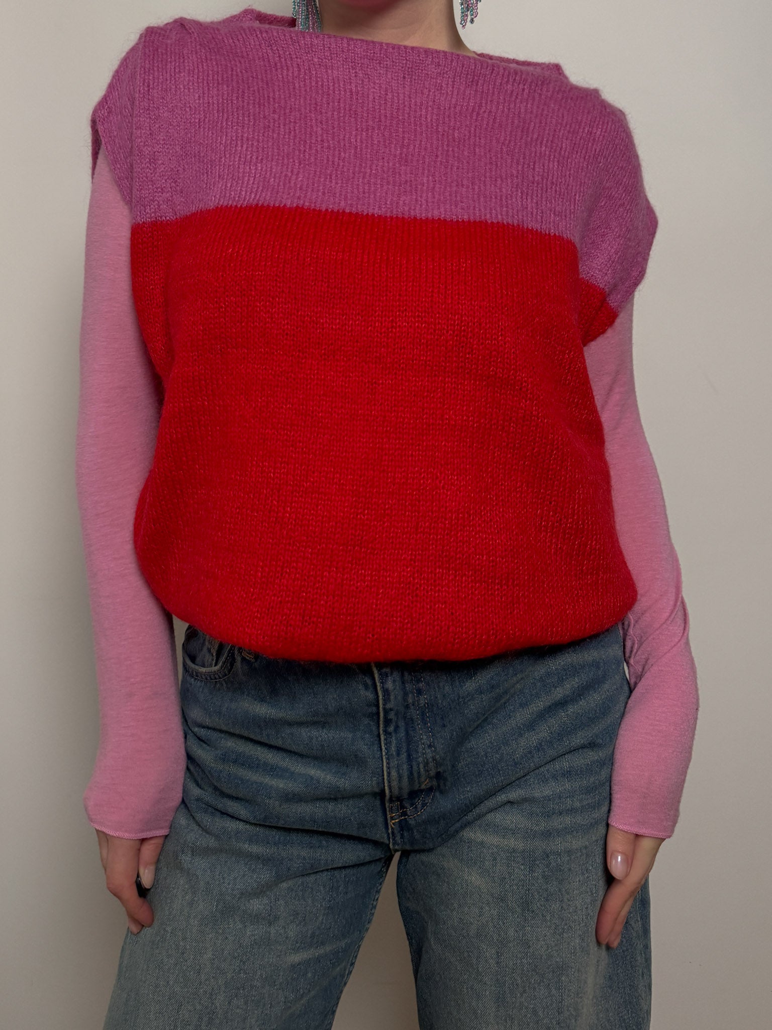Mohair and wool pink and red top