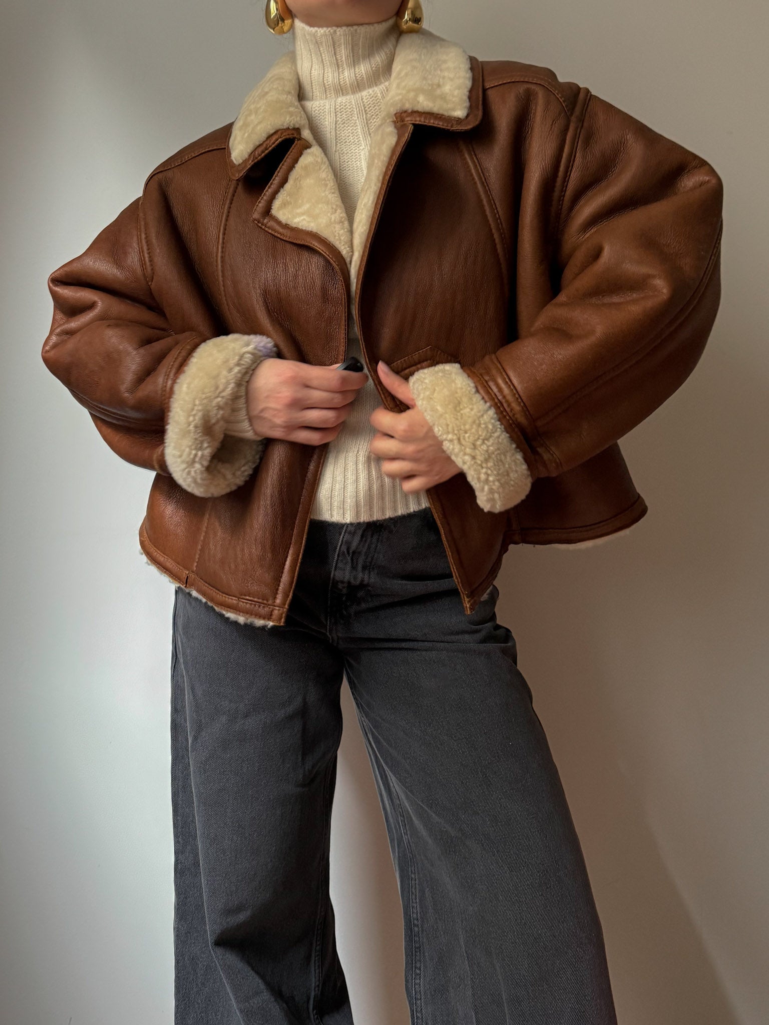 Cropped real shearling
