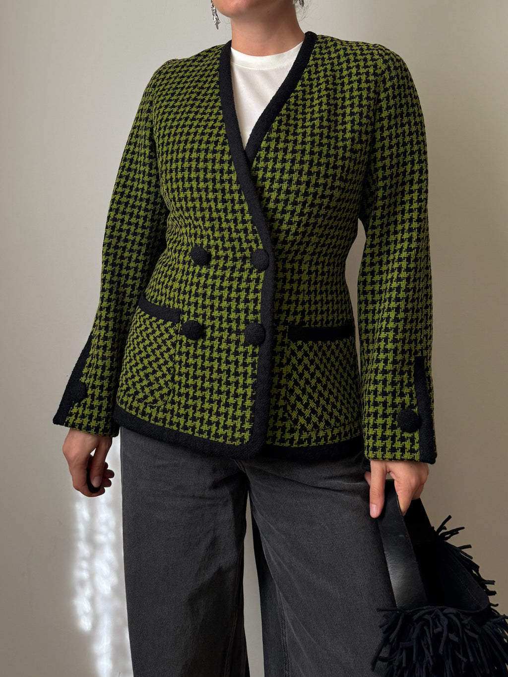 Pied de poule green and black jacket
