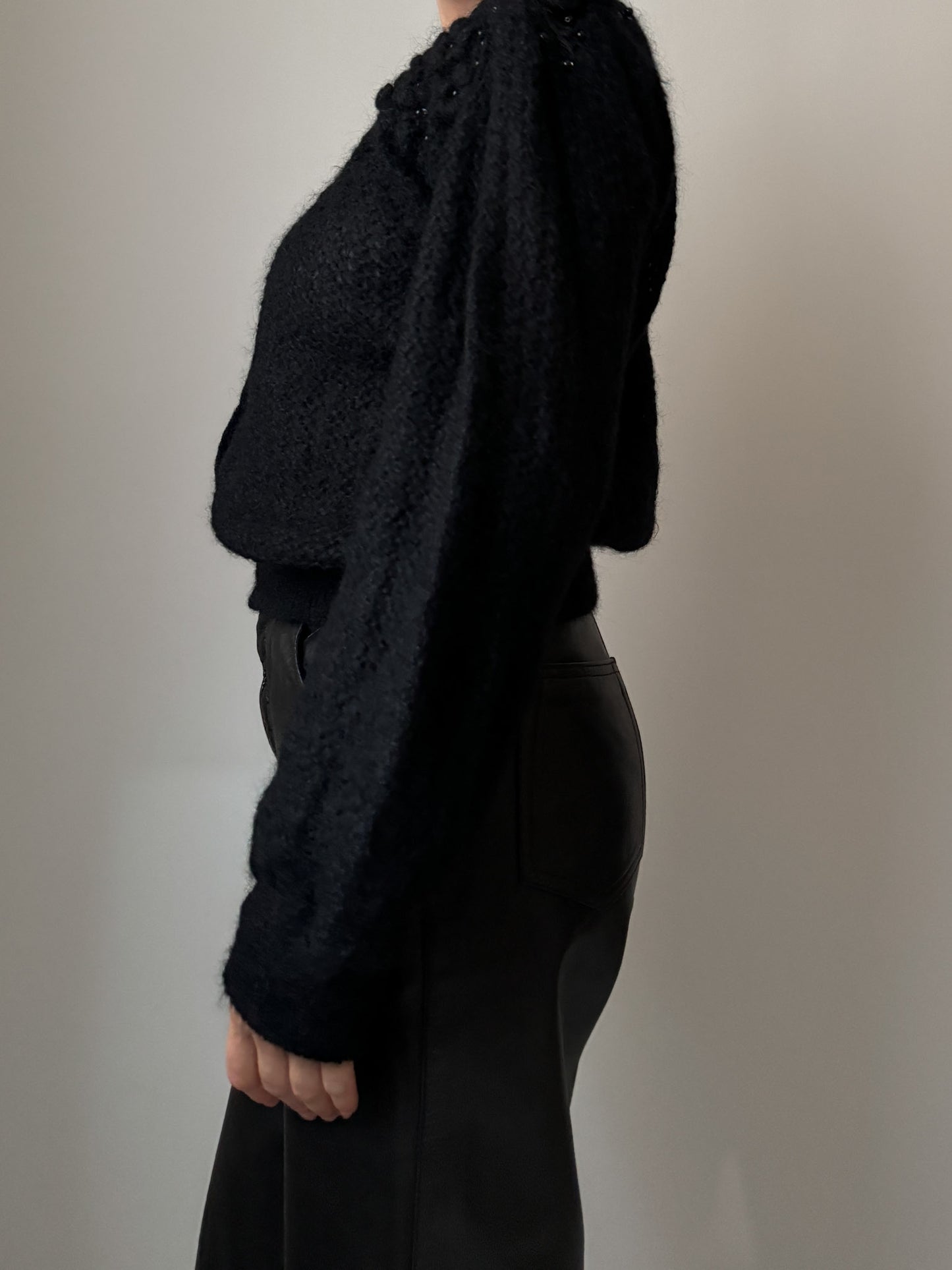 Pure wool embroidered black cardigan