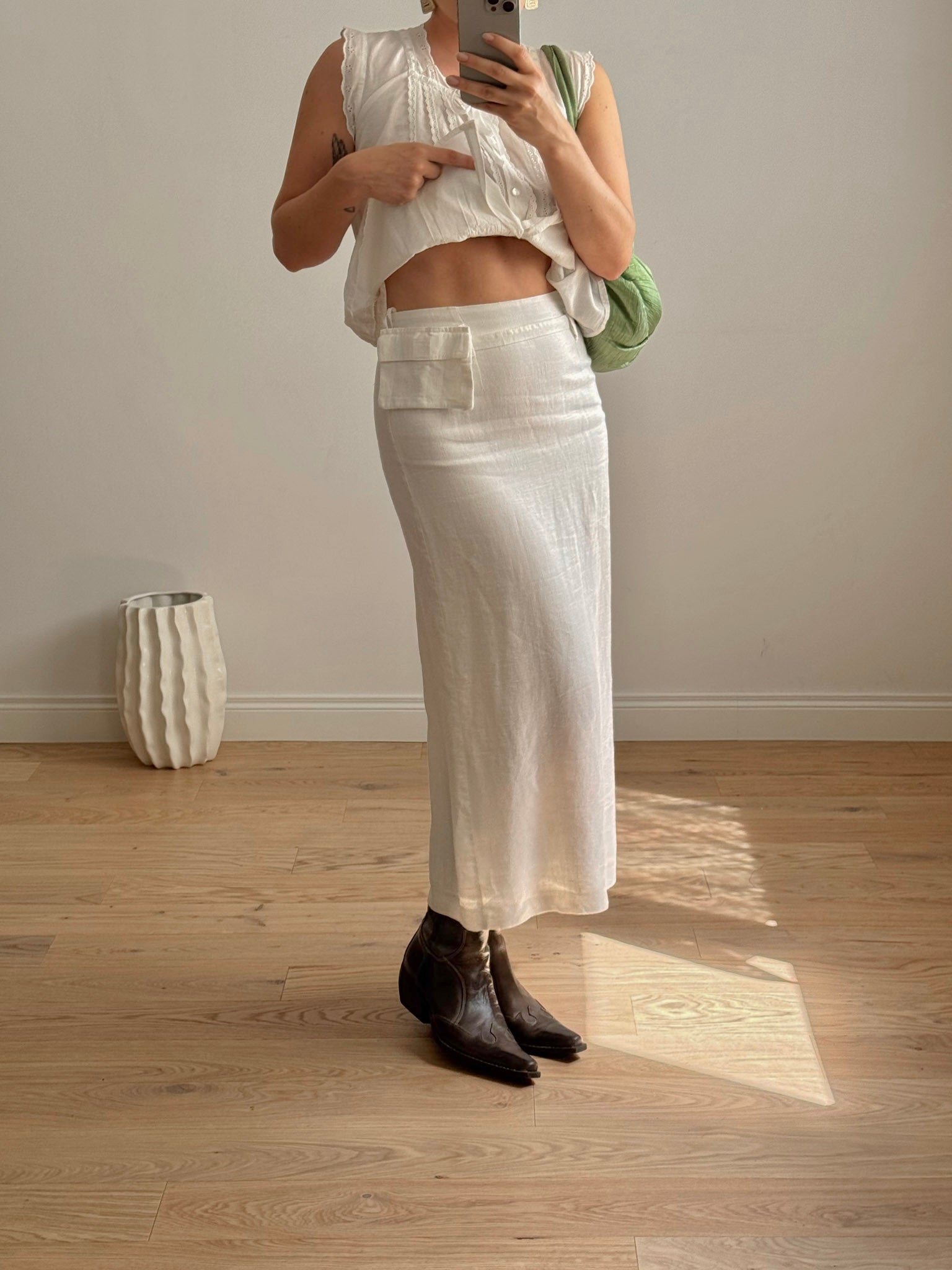 Pure linen white skirt