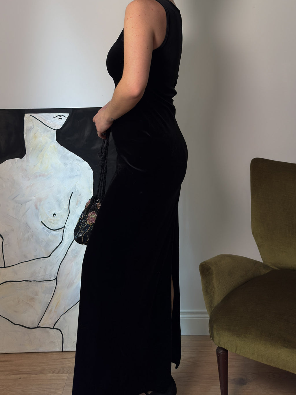 Velvet black long dress