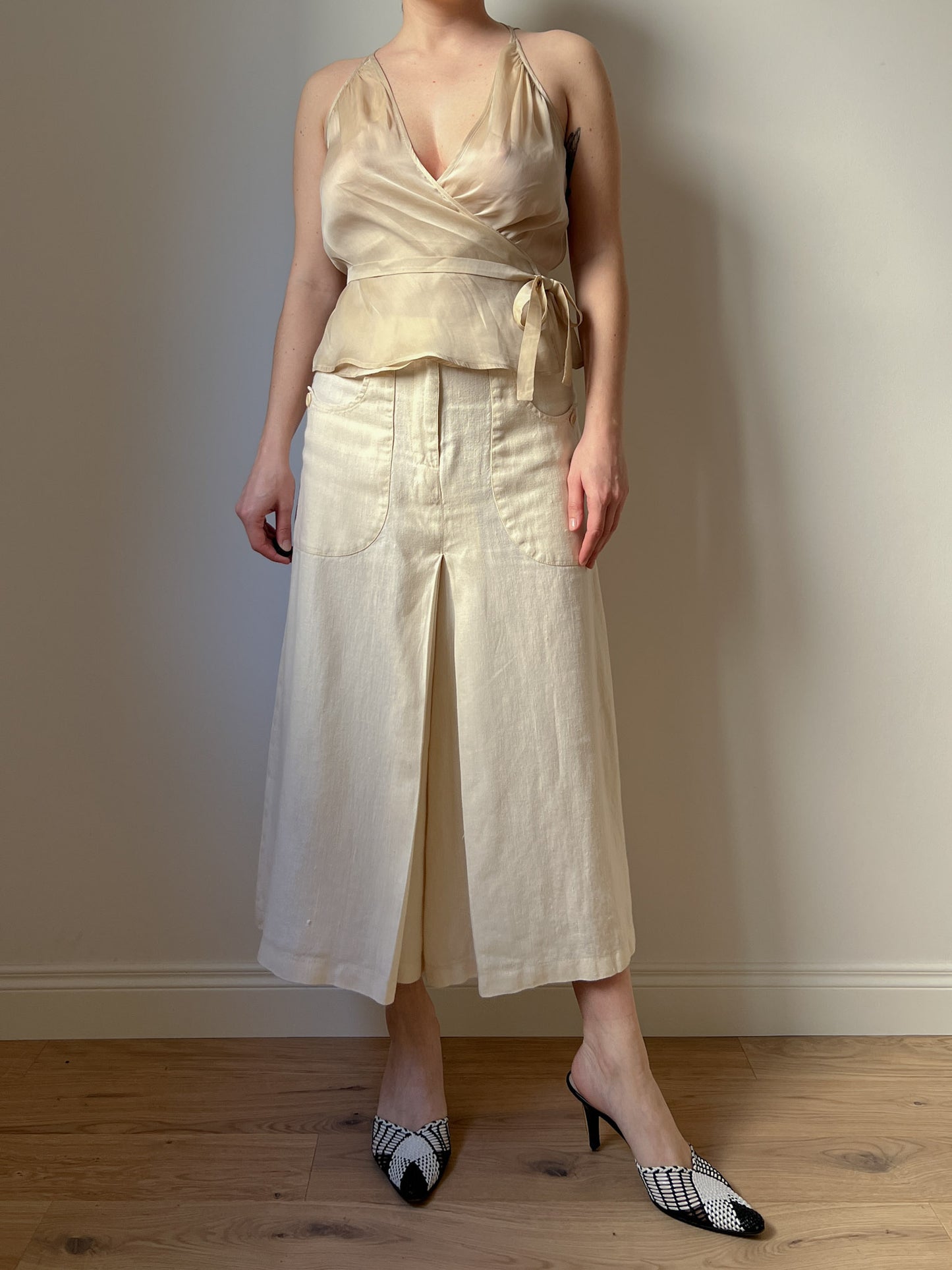 Pure linen ivory trouser skirt